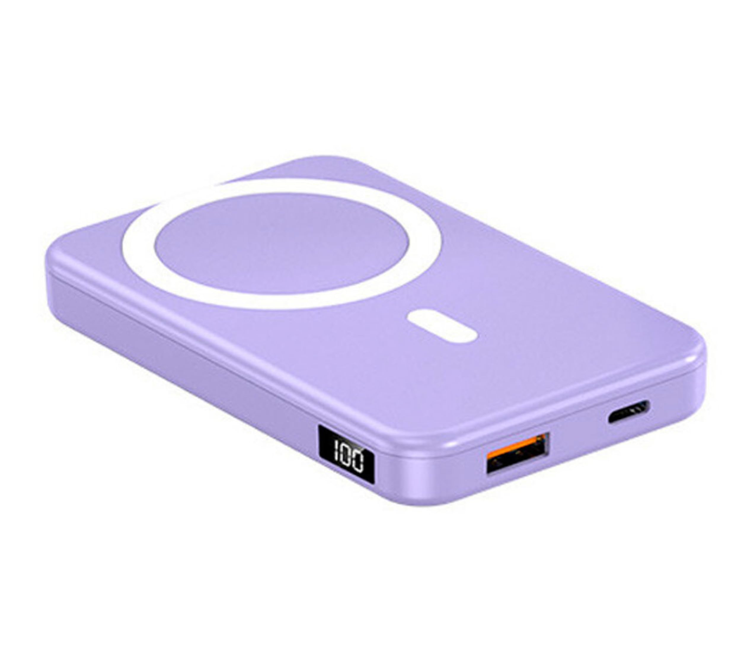پاور بانک بی‌سیم مغناطیسی 5000 میلی‌آمپر ساعت 20 وات ورودی و خروجی USB Type-C صفحه نمایش LED برای سری آیفون 15/14/13/12 | پاور بانک شارژ سریع گوشی موبایل (بنفش)