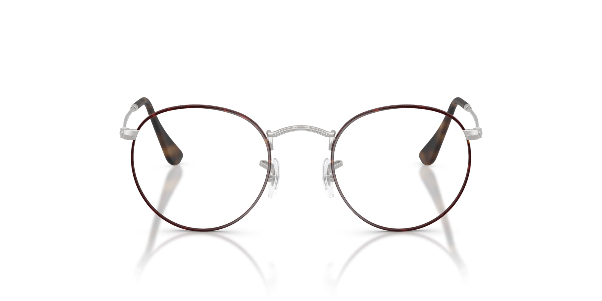 فریم عینک تجویزی فلزی Ray-Ban Rx3447v Round Metal در رنگ Matte Havana روی Matte Silver با لنز دمو با قطر 50 میلیمتر