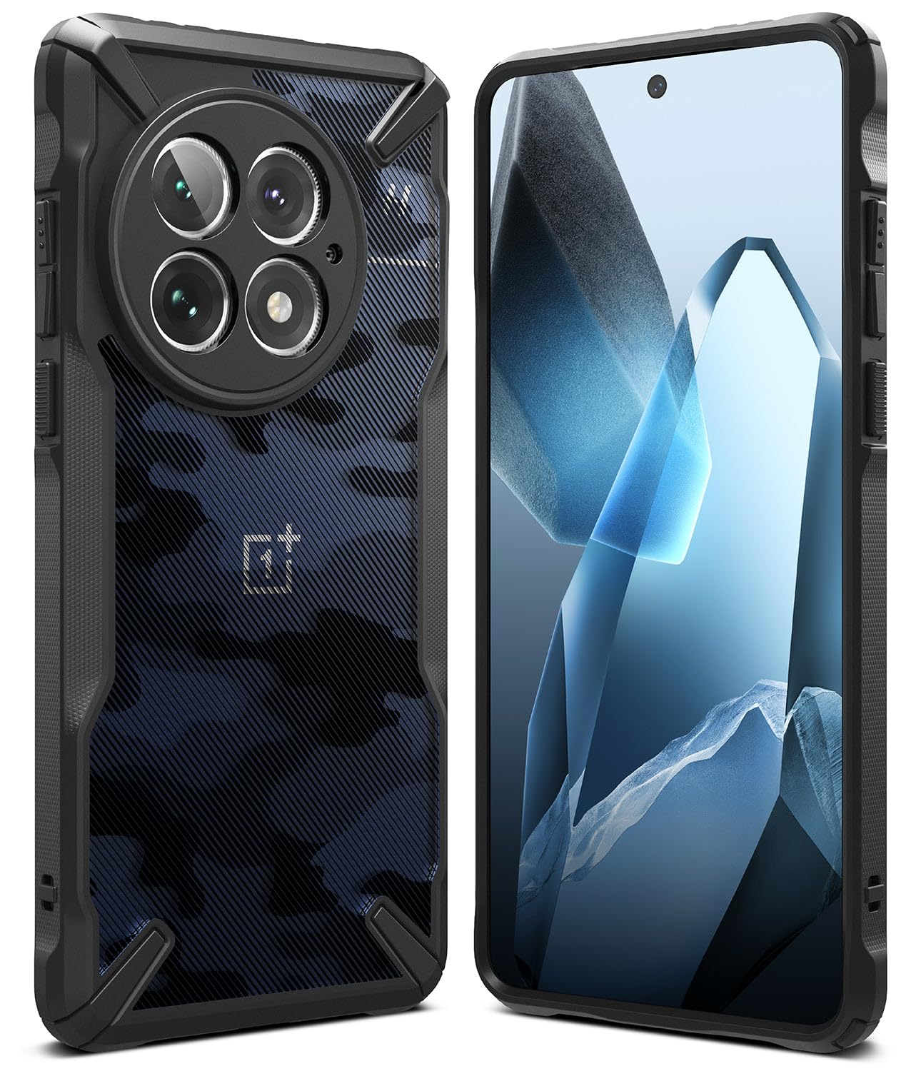 پوشش Ringke Fusion-X قابل استفاده برای OnePlus 13 (2024)، محافظت در برابر خط و خش پیشرفته و قابل اعتماد با بمپر سنگین PC + پوشش TPU - کمو مشکی