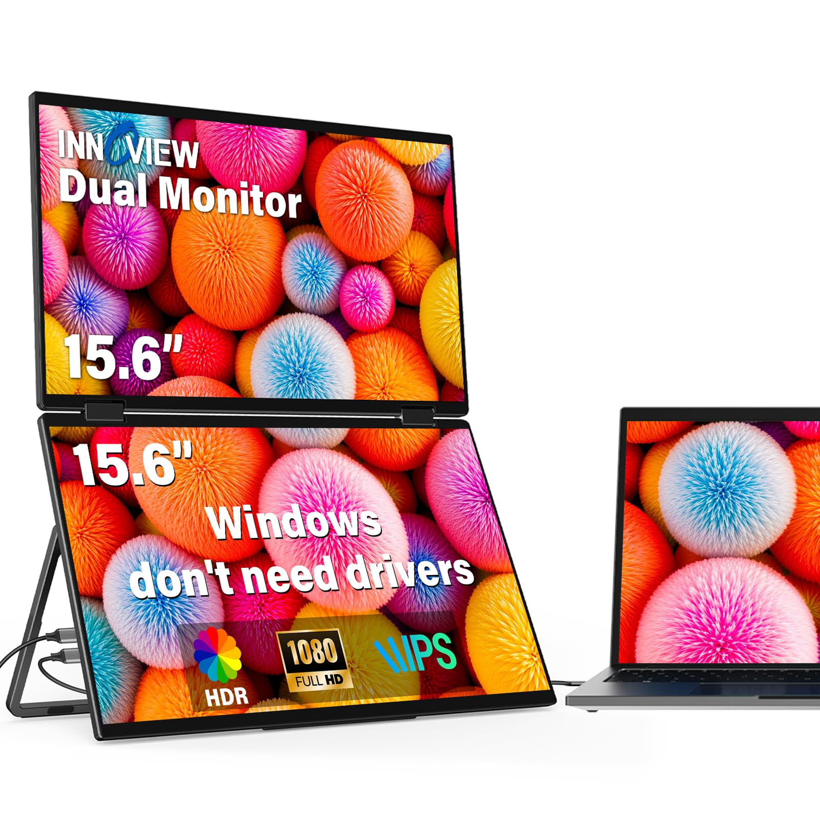 صفحه نمایش توسعه دهنده لپ تاپ InnoView 15.6 اینچ دوگانه، مانیتور قابل حمل 1080P FHD انباشته شونده باز شونده با سه مانیتور HDMI USB-C قابل حمل برای لپ تاپ ویندوز مک (بدون نیاز به درایور) 15.6 اینچ FHD 60Hz
