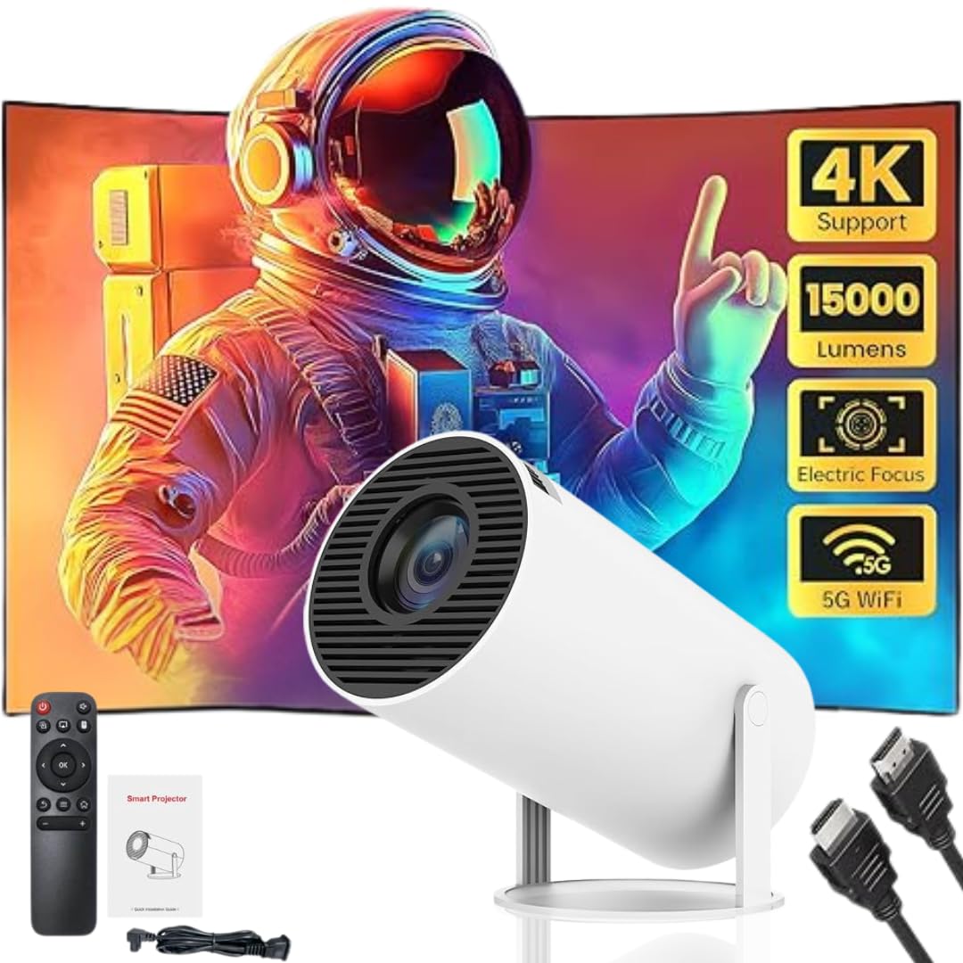 مینی پروژکتور DezMart با سیستم اندروید، پروژکتور قابل حمل FULL 1080P HD با وای فای 5G و بلوتوث 5.0، پروژکتور هوشمند 4K، پروژکتور فیلم بیرونی قابل چرخش 180 درجه برای اندروید/iOS/ویندوز/TV Stick/HDMI/USB/PS5