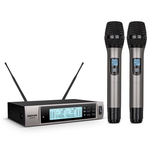 سیستم میکروفون بی‌سیم UHF دوگانه حرفه‌ای BEKBOES، میکروفون دستی بی‌سیم، برد 492 فوت برای کارائوکه خانگی/جلسه/مهمانی/کلیسا/عروسی SE100