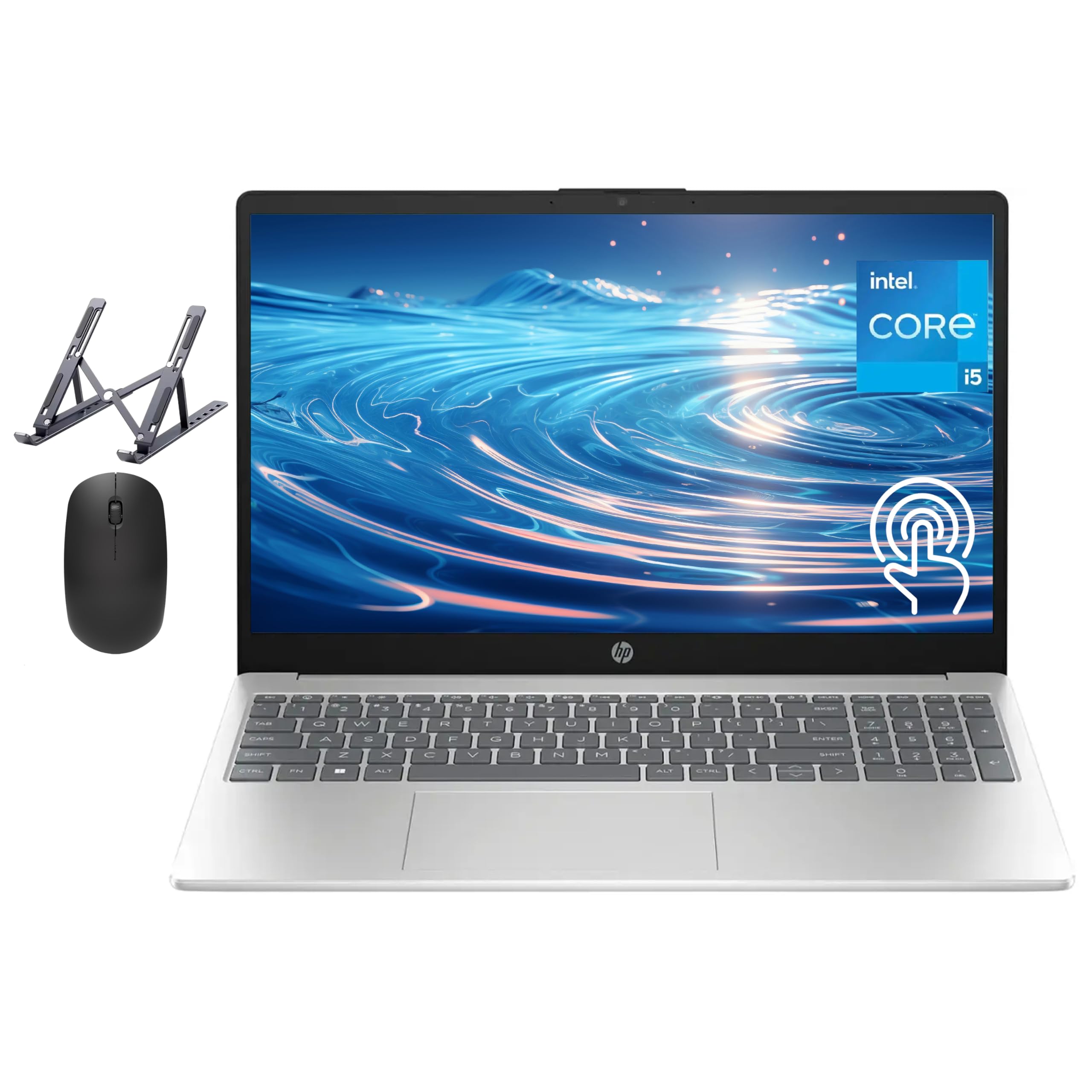لپ تاپ لمسی اچ‌پی 15.6 اینچ، پردازنده اینتل کور i5، 64GB رم، 1TB اس‌اس‌دی، صفحه کلید عددی، بلوتوث، وای-فای، عمر باتری طولانی، ویندوز 11 هوم، لوازم جانبی آلپاکاتک، رنگ نقره‌ای 64GB رم | 1TB اس‌اس‌دی اچ‌پی-15.6-i5-لمسی
