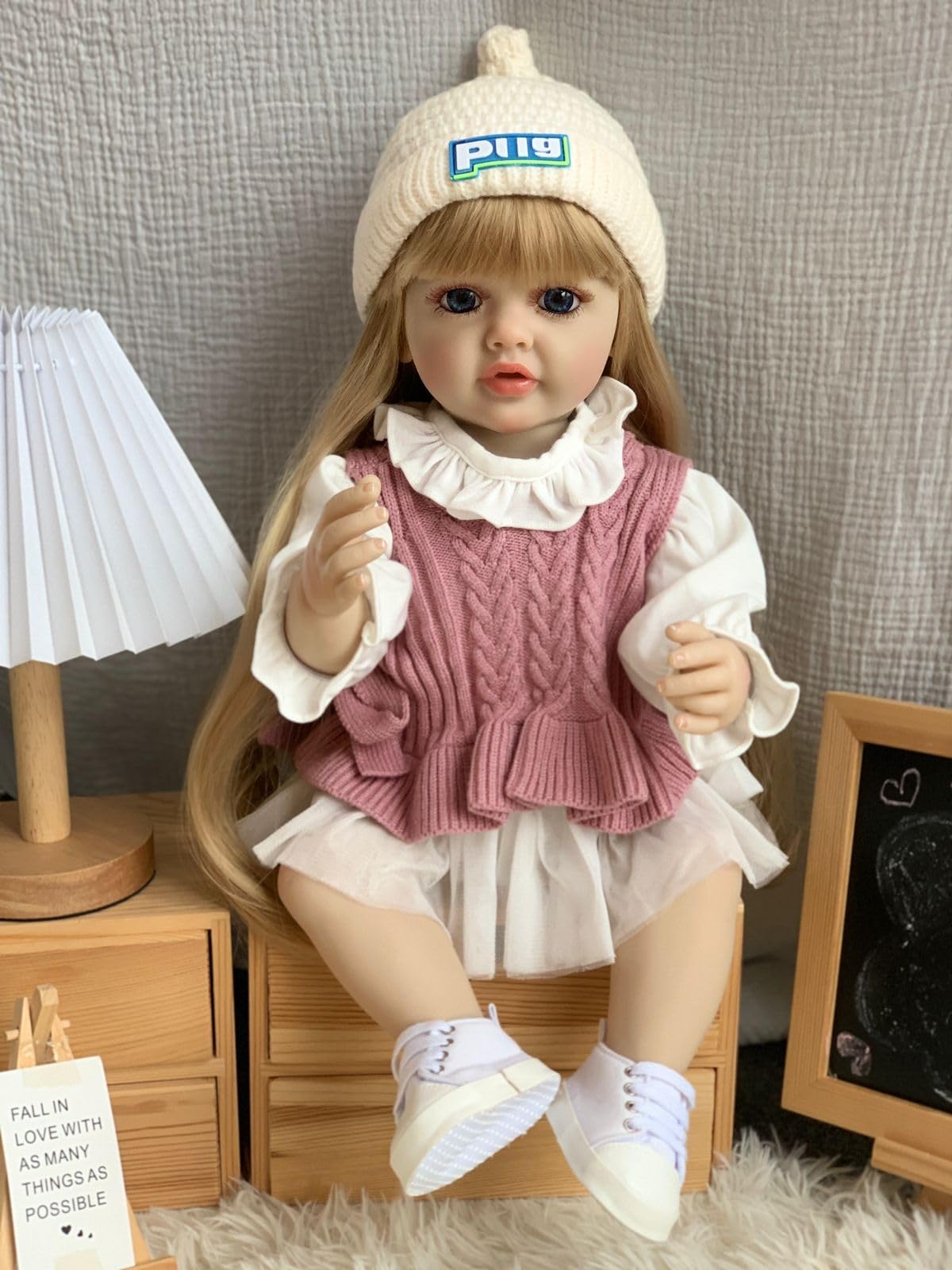 عروسک نانو کلاسیک 22 اینچ 55 سانتی‌متر با بدن نرم واقعی و گردن کامل سیلیکونی ساخته شده که شبیه به نوزاد واقعی است - WT (صورتی - بی)