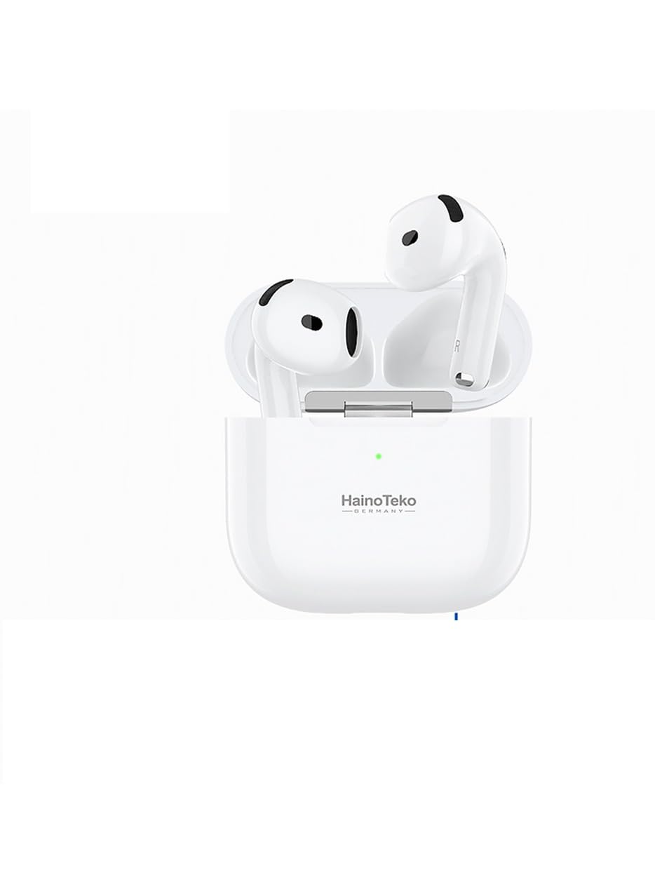 هاینو تکو آلمان AIR6 هدفون های وایرلس استریویی ترو با کنترل لمسی چند منظوره، میکروفون با کیفیت صدای باس بلند و کیف شارژ برای موبایل‌های اندروید، تبلت‌ها و آیفون‌ها (سفید)