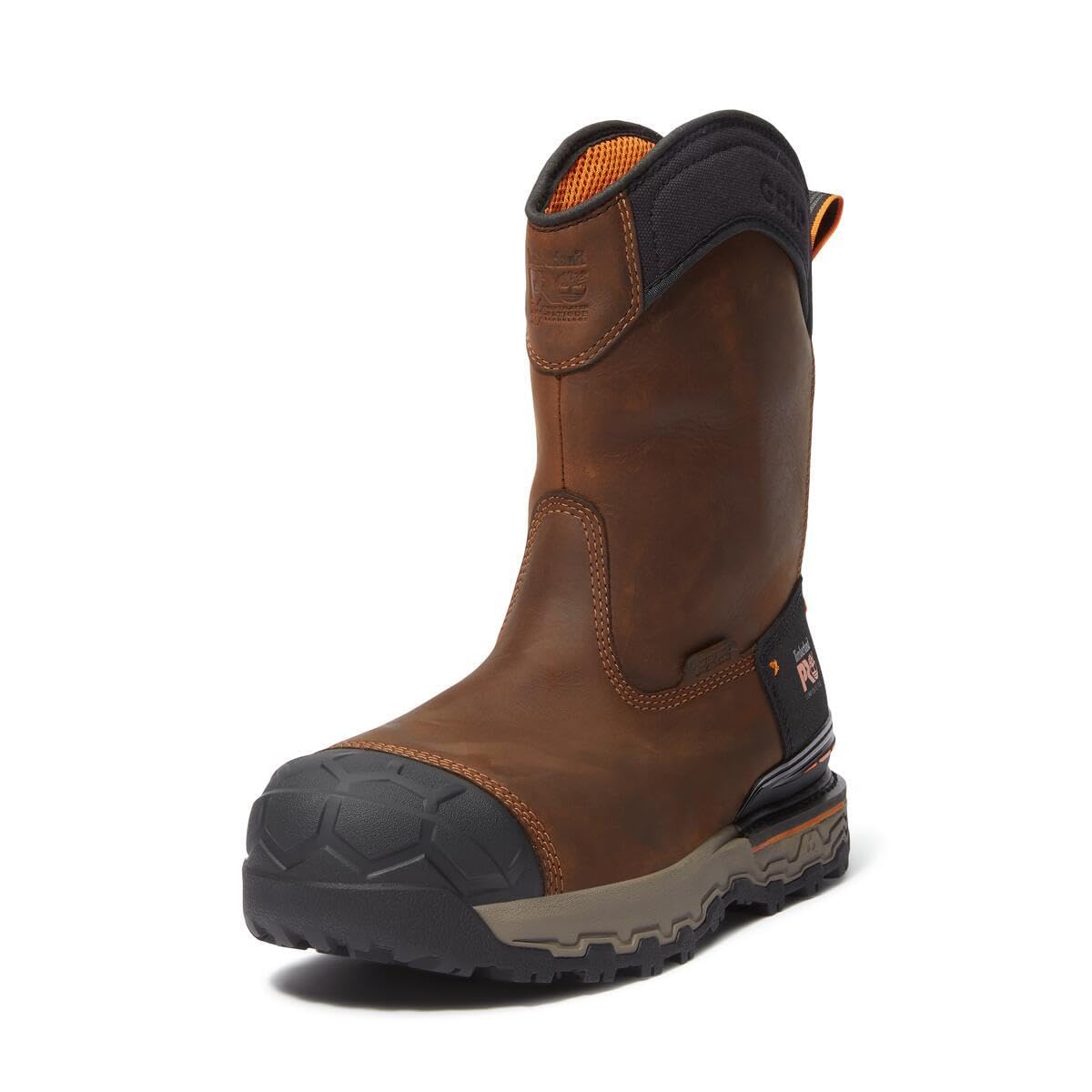 کفش کارگاهی صنعتی مردانه ضدآب با ایمنی جعبه ایمنی کامپوزیت Timberland PRO Boondock Ultralight با ساق پلاسی لاستیکی و لین 45.5 اوروپا و رنگ قهوه ای متوسط وسیع