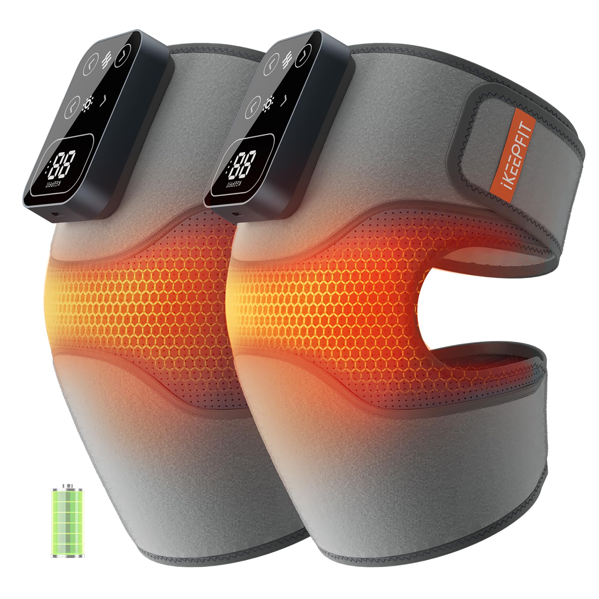 ماساژور زانوی بی‌سیم IKEEPFIT با حرارت و ارتعاش برای کاهش درد، MAXwarm 4.0[به روز شده 2025] - حمایت زانوی الکتریکی با 5 سطح حرارت و 3 حالت ماساژ، هدایایی برای مردان و زنان (خاکستری، جفت)