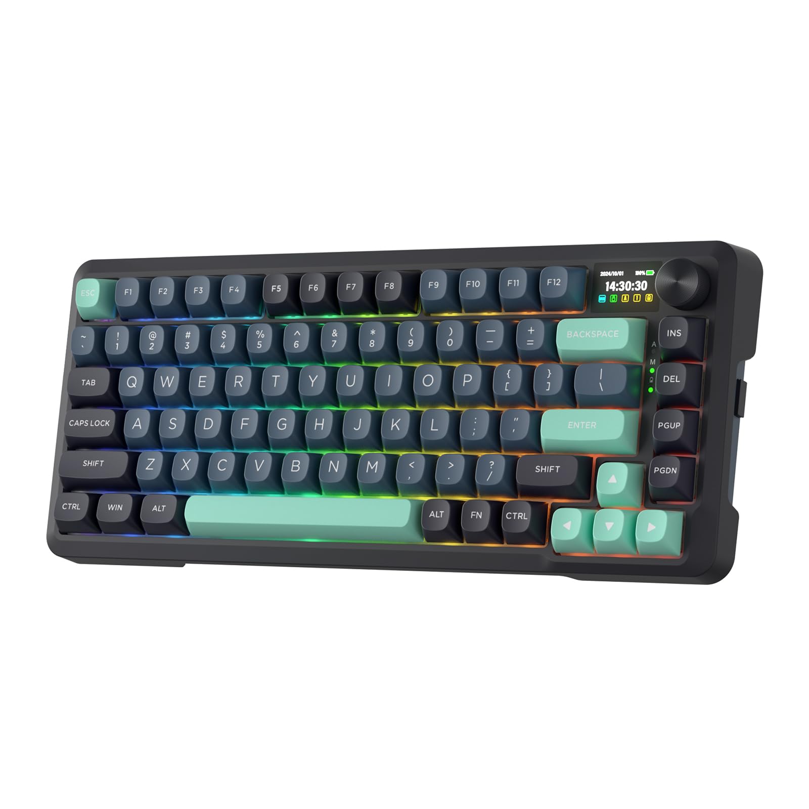صفحه کلید بازی Redragon K724 PRO بی‌سیم با گسکت و صفحه نمایش Hype و دکمه، صفحه کلید مکانیکی ۸۰٪، نمایش اطلاعات TFT 1.14 اینچی آسان، کاهش نویز ۵ لایه، سوئیچ خطی Dark Jade (با صفحه نمایش TFT)