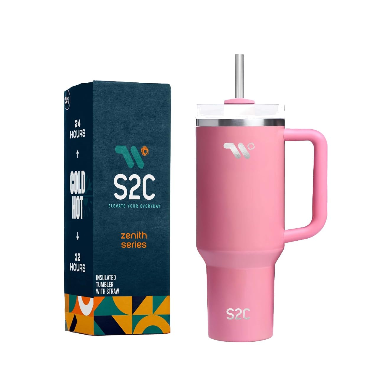 S2C چالیک زیگ لیوم استیل با دسته و لوله - لچفدابلا لیابسس موگ - ناپشکن، بی‌پی‌ای‌فری، نگهدارنده نوشیدنی‌ها گرم و سرد - ایده‌آل برای دفترکار، باشگاه و مسافرت - مناسب برای نگهداری در جایگاه پیک‌پایسی - (رزگلد)