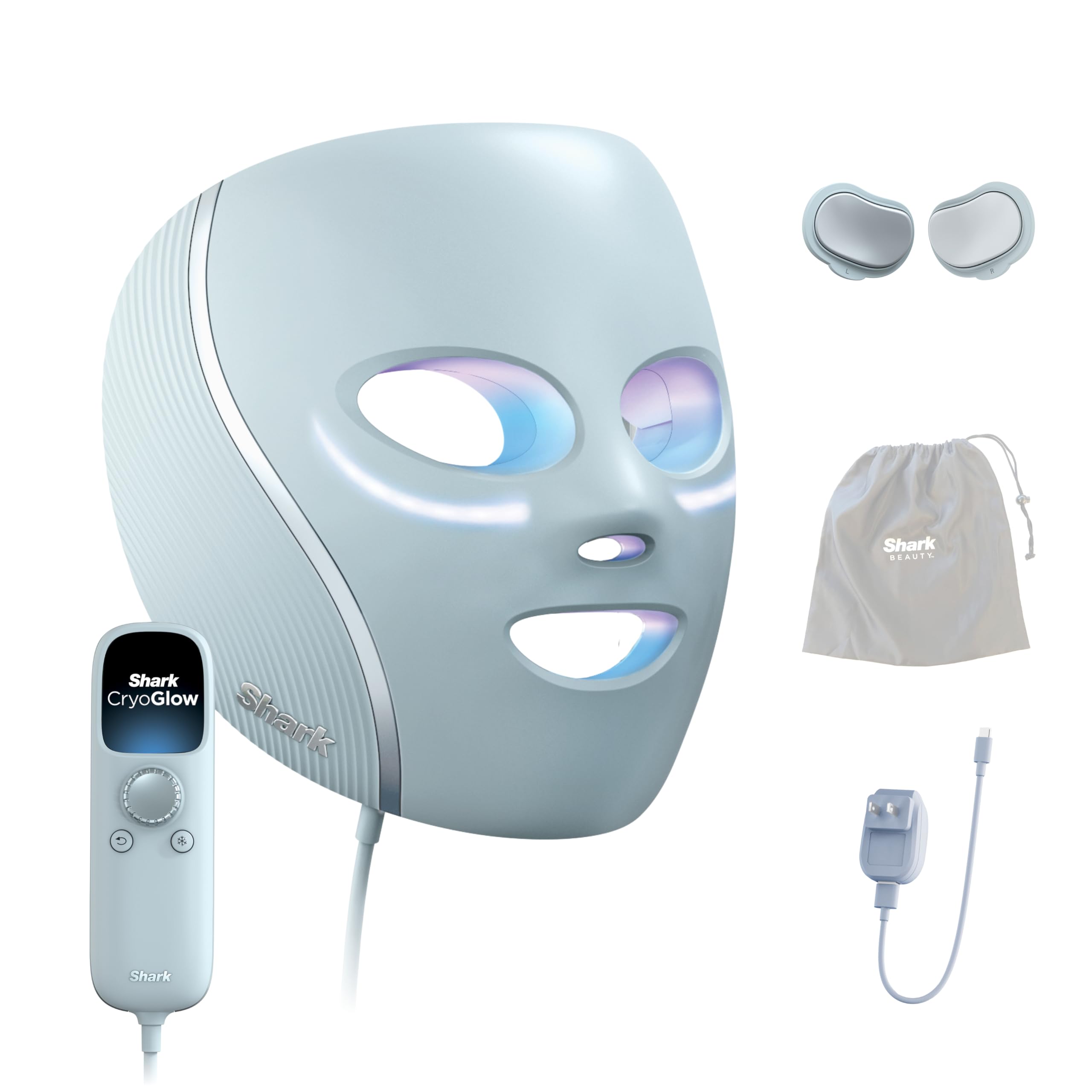 ماسک صورت LED Shark CryoGlow (قابل استفاده توسط حساب‌های پولی قابل استفاده سالیم) با خنک‌کننده زیر چشم، ضد پیری و رفع عیب Blue Frost