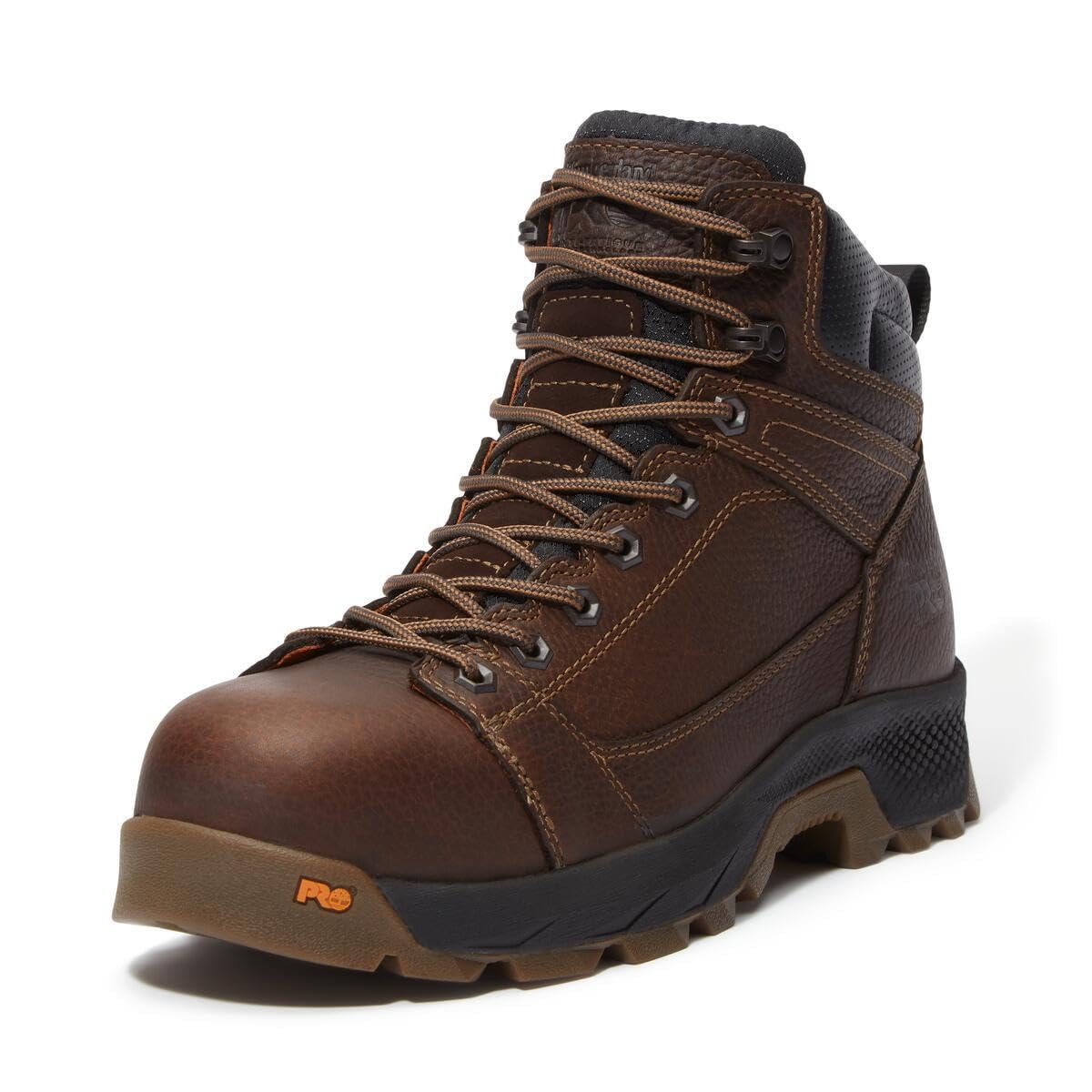 کفش کاری صنعتی Timberland PRO Men's Titan Ev با طراحی 6 اینچ و سرپوش ایمنی کامپوزیت، سایز ۴۴ اوروپا و رنگ قهوه ای تیره با عرض واید