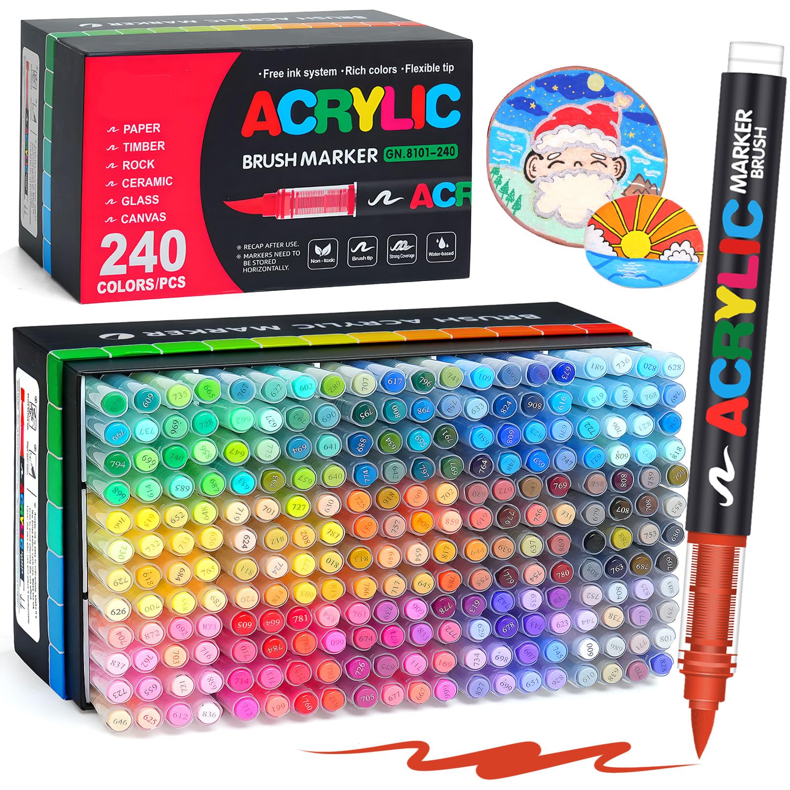 مدادهای آکریلیک Laconile با 240 رنگ برای سنگ‌ها، ضدآب، مجموعه مدادهای آکریلیک با نوک مو، سریع‌خشک و بدون سم، مدادهای آکریلیک ایده‌آل برای نقاشی بر روی سنگ، شیشه، کانوس، سرامیک، چوب، فلز (240)