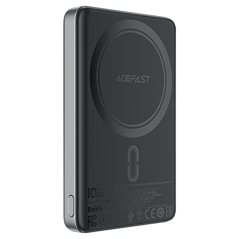 توان بانک ACEFAST Magsafe 10000mAh، شارژر قابل حمل بی‌سیم سریع شارژ، شارژر سیمی تلفن همراه PD 20W، بسته باتری شارژر آیفون Magsafe برای آیفون سری 12-16، گارانتی 18 ماهه.