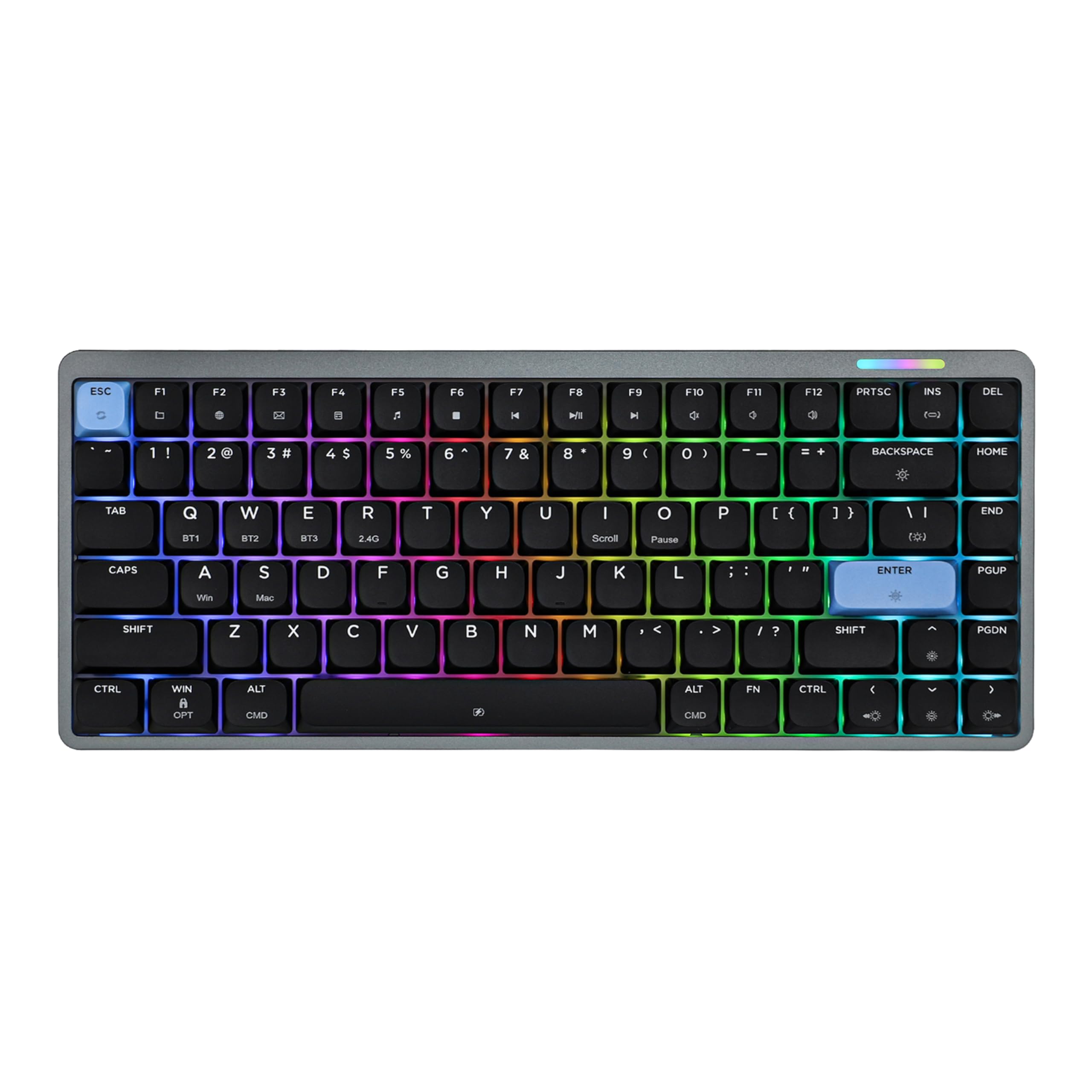EPOMAKER Luma84 Low Profile Aluminum Mechanical Keyboard, QMK/VIA Programmable, Tri-Mode Wireless, WIN/MAC/Linux Compatible, RGB Backlight (Black&Blue, Gateron Low-Profile Red Switch) Black&Blue Gateron Low-Profile Red Switch
