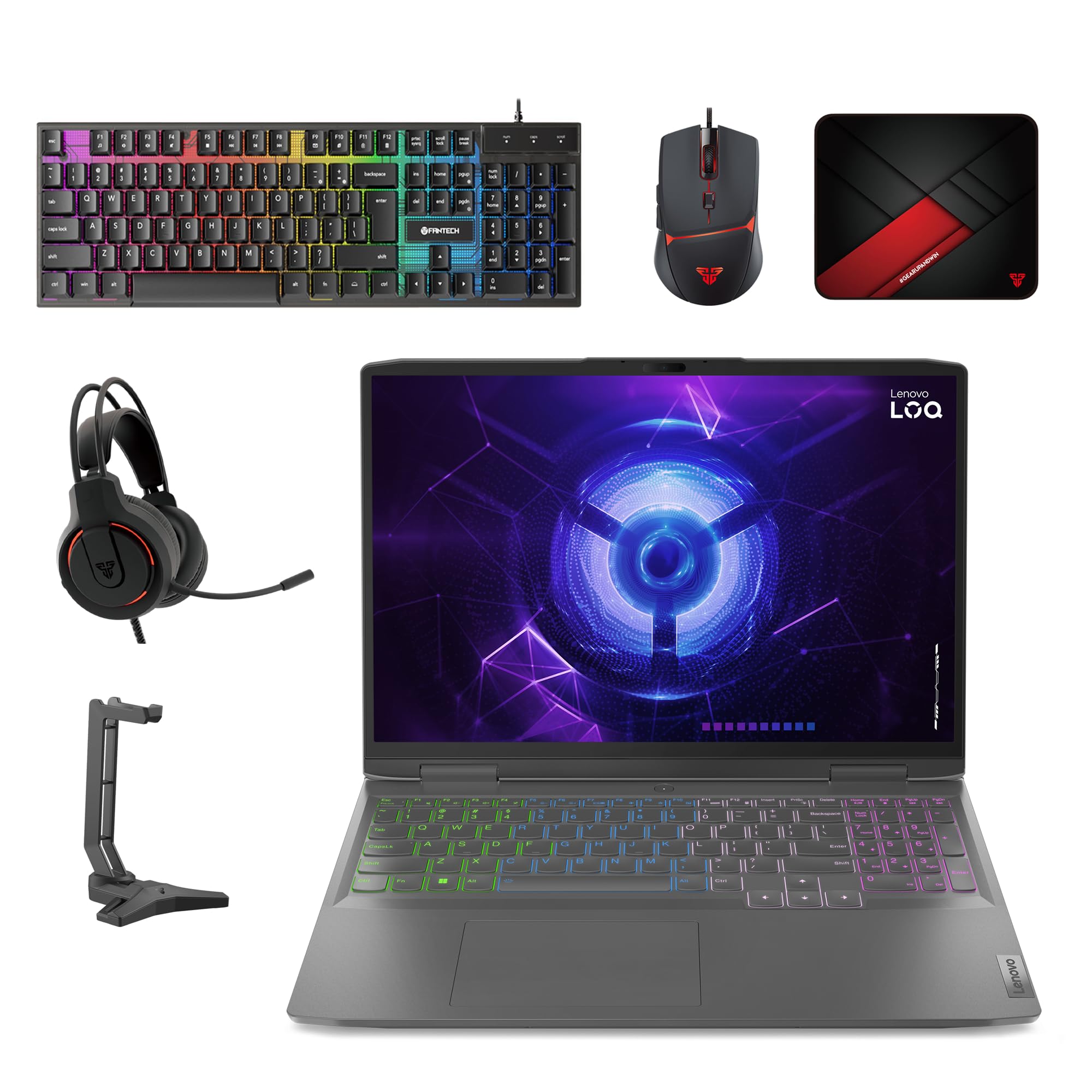 لپ تاپ Lenovo LOQ 16IRH8، شامل صفحه کلید بازی + موس + پد موس + هدست + ایستگاه هدست، Intel i7-13620H، 32GB RAM - 1TB SSD، GeForce RTX 5060 8GB (ارتقا)