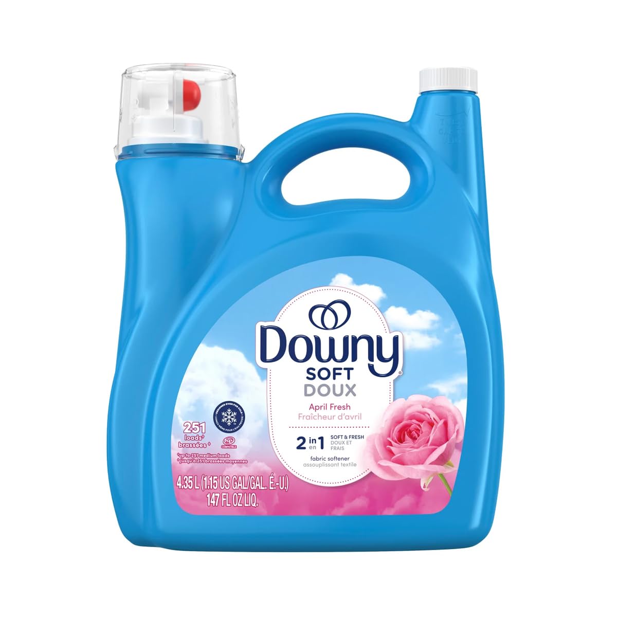 نرم‌کننده مایع Downy Fabric Softener 4.35 لیتری بوی تازگی آوریل 251 بار شستشو - طراحی شده حتی برای آب سرد