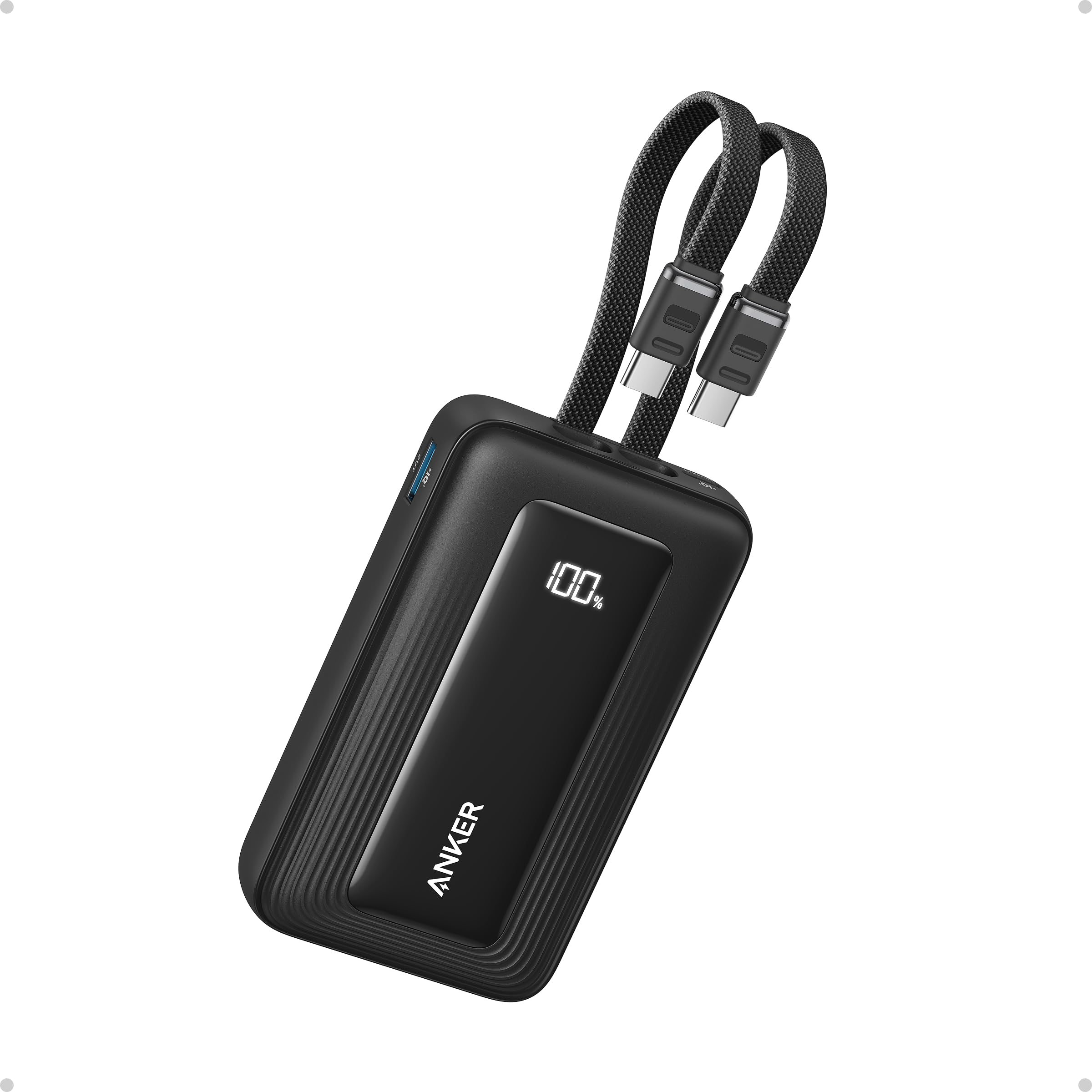 پاور بانک ANKER Zolo، 10,000mAh 30W سریعترین شارژر قابل حمل با کابل‌های USB-C دوگانه داخلی، USB-C&A، باتری برای سری 17/16 آیفون، مک‌بوک، گلکسی (مشکی)