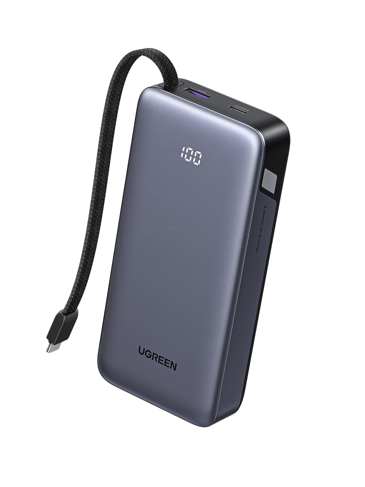 پاوربانک شارژ سریع 45 وات 20000 میلی آمپر یوجین با کابل USB C داخلی، شارژر قابل حمل با 1*USB C، 1*USB A، نمایشگر LED، باتری گوشی همراه برای آیفون 16 پرو مکس/15، گلکسی اس 25 اولترا (PPS 45 وات) و غیره 20000mAh 45 وات
