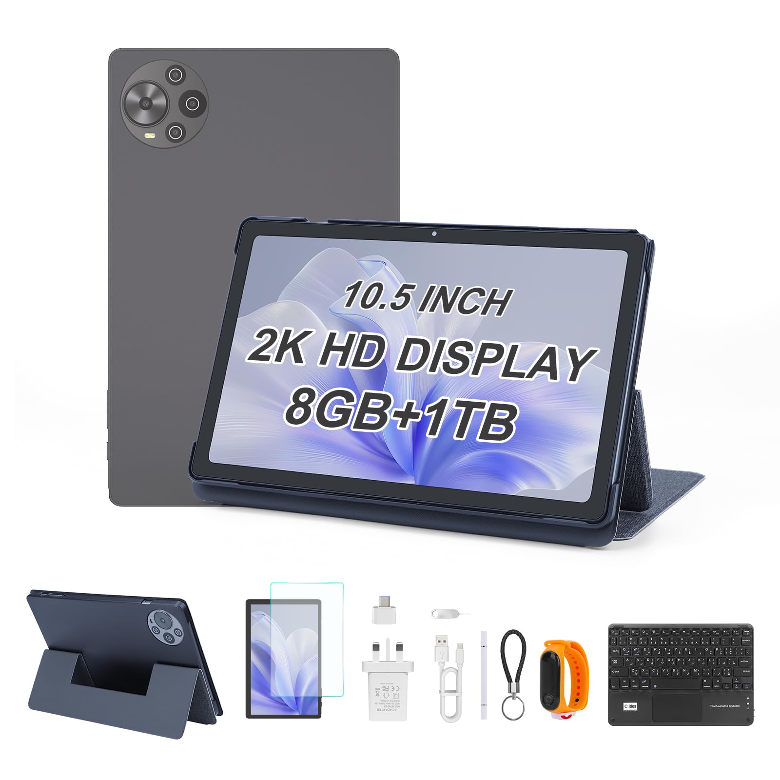 تبلت C Idea اندروید ۱۴ با صفحه نمایش Incell LCD 1200x2000 اینچ ۱۰.۵، دو سیم کارت، LTE 5G، باطری با عمر طولانی، ۸ گیگابایت + ۱ ترابایت تبلت PC، مدل CM10500 Plus (خاکستری) سیاه