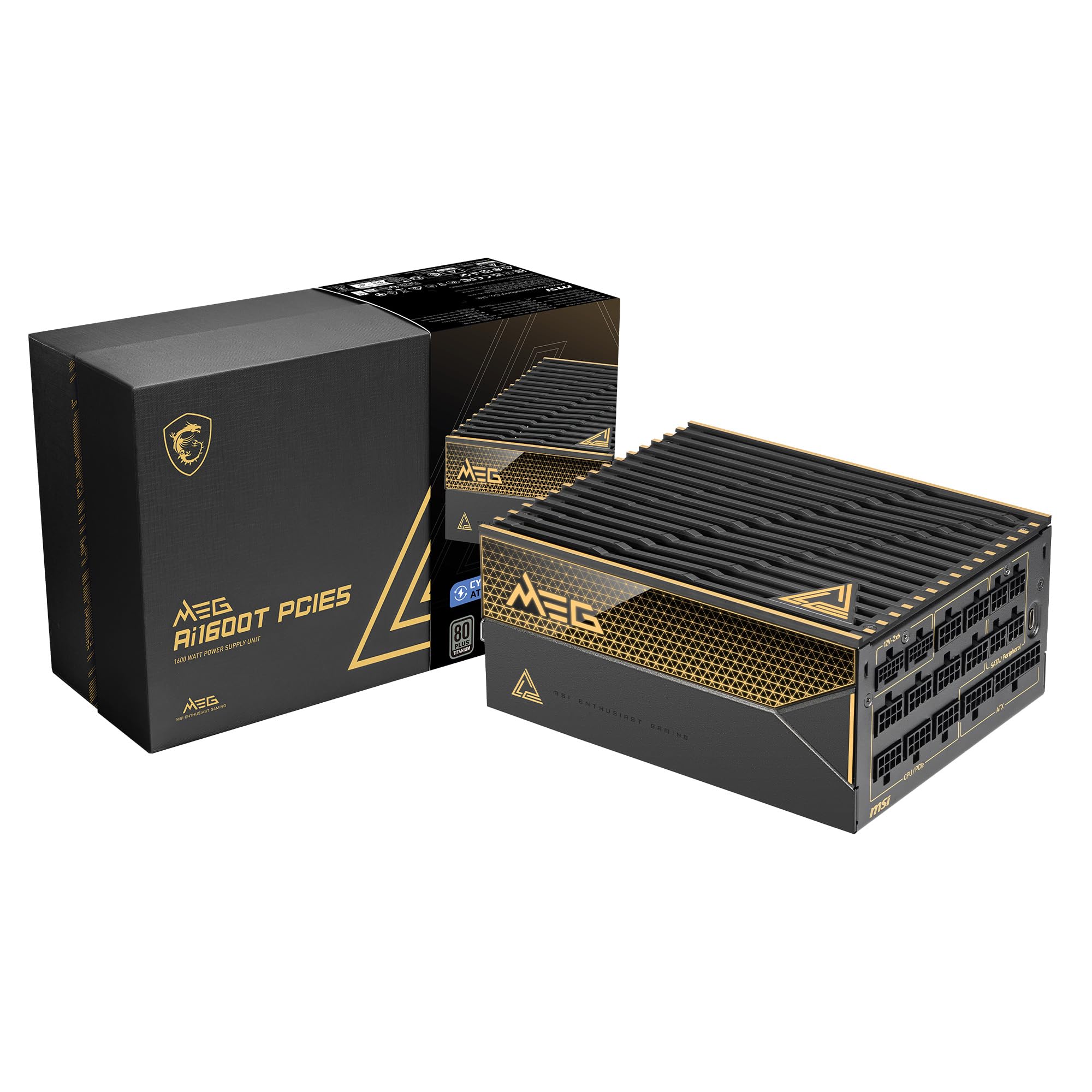منبع تغذیه گیمینگ MSI MEG Ai1600T PCIE5 ATX 3.1 - تمام مدولار - مدرج 80 پلاس تیتانیوم 1600W - کندانسورهای ژاپنی 105 درجه سانتیگراد - ATX PSU - ضمانت 12 ساله