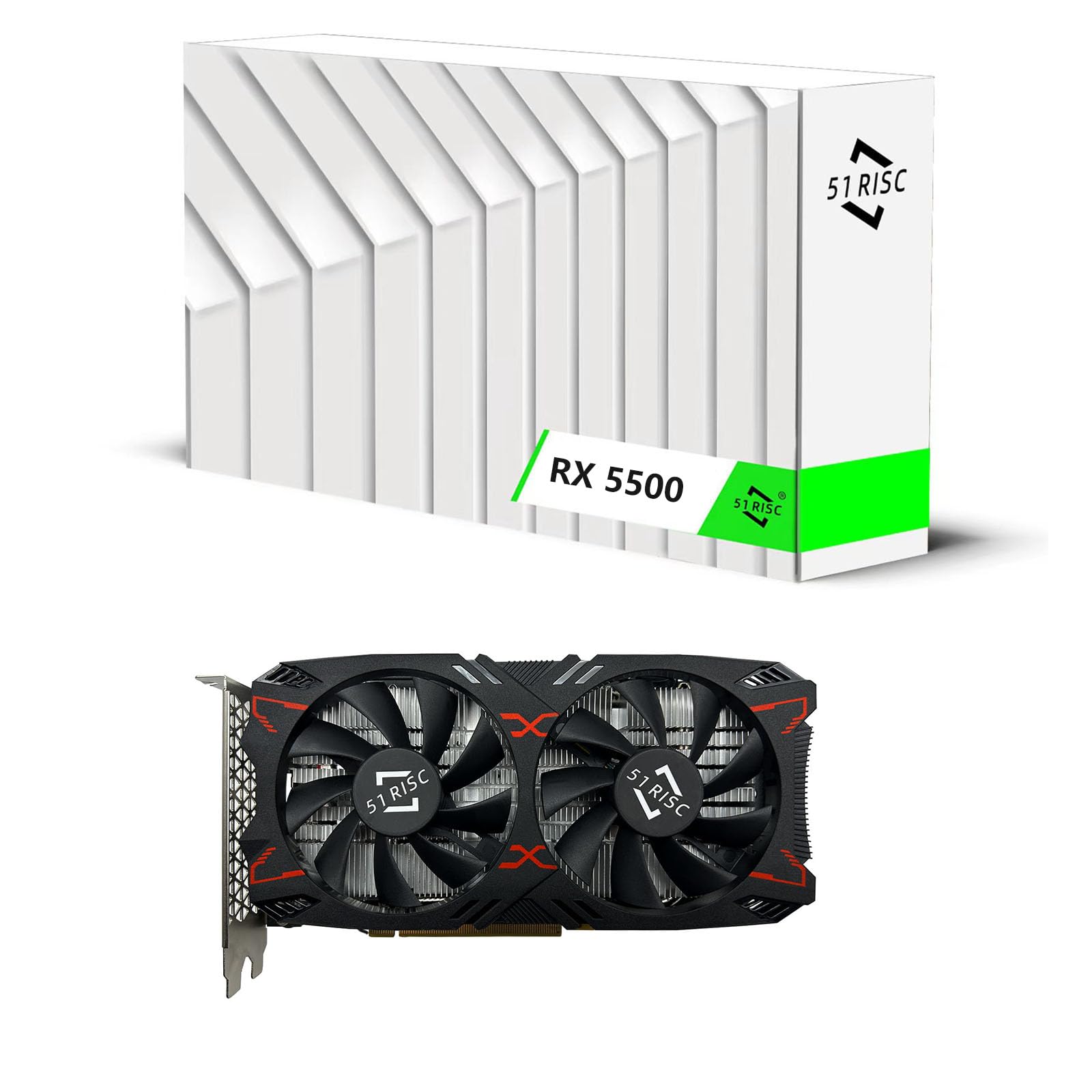 کارت گرافیک 51RISC RX 5500، TDP 150 وات، 8 گیگابایت GDDR6، 128 بیت، PCIe 4.0، صفحه پشتی فلزی، HDMI و DP، کارت گرافیک گیمینگ برای دسکتاپ (Radeon RX 5500 8GB)