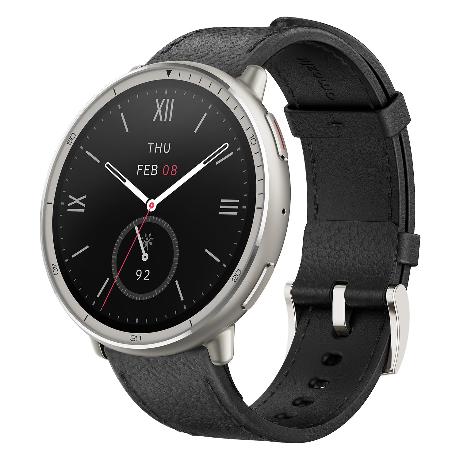 ساعت هوشمند Amazfit Active 2 با قطر 44 میلیمتر، باطری 10 روزه، ردیاب فیتنس، نظارت بر خواب، نقشه‌های GPS، بیش از 160 حالت ورزشی، مقاوم در برابر آب، برای اندروید و آیفون اپل، شیشه سافیر، بند چرمی سیاه