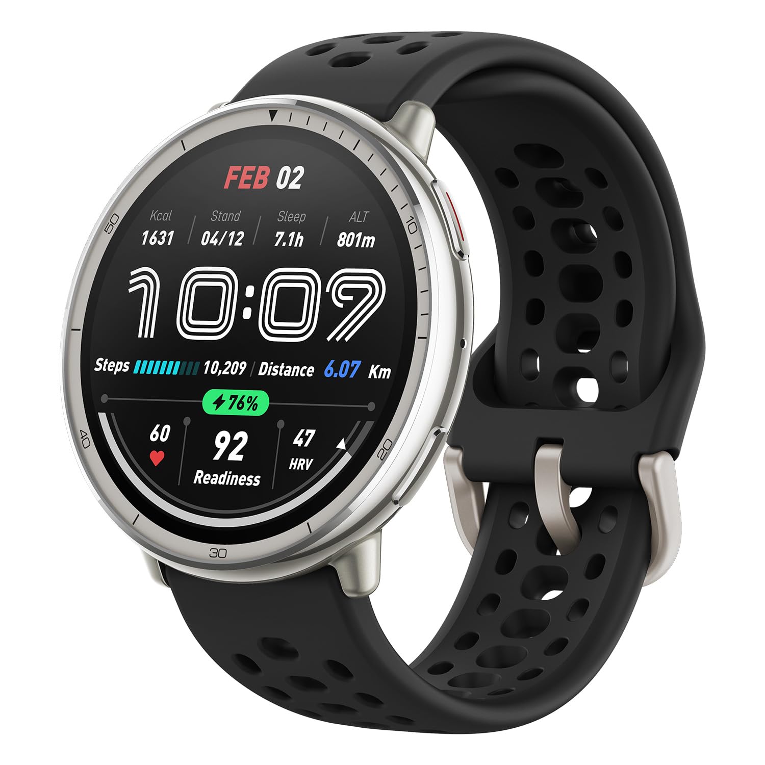 ساعت هوشمند Amazfit Active 2 با قابلیت های GPS و جهت‌یابی، آچار شنا، باتری 10 روزه، نظارت بر خواب، بیش از 160 حالت ورزشی، ضد آب، برای اندروید و آیفون اپل، سیلیکون سیاه
