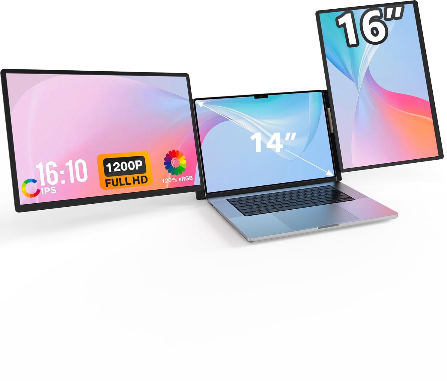 FLYTOCCA 16" افزایش دهنده صفحه نمایش لپ تاپ، نسبت جانبی 16:10، مانیتور قابل حمل 1200P FHD، صفحه نمایش قابل چرخش و جداپذیر، سازگار با ویندوز، مک، کروم