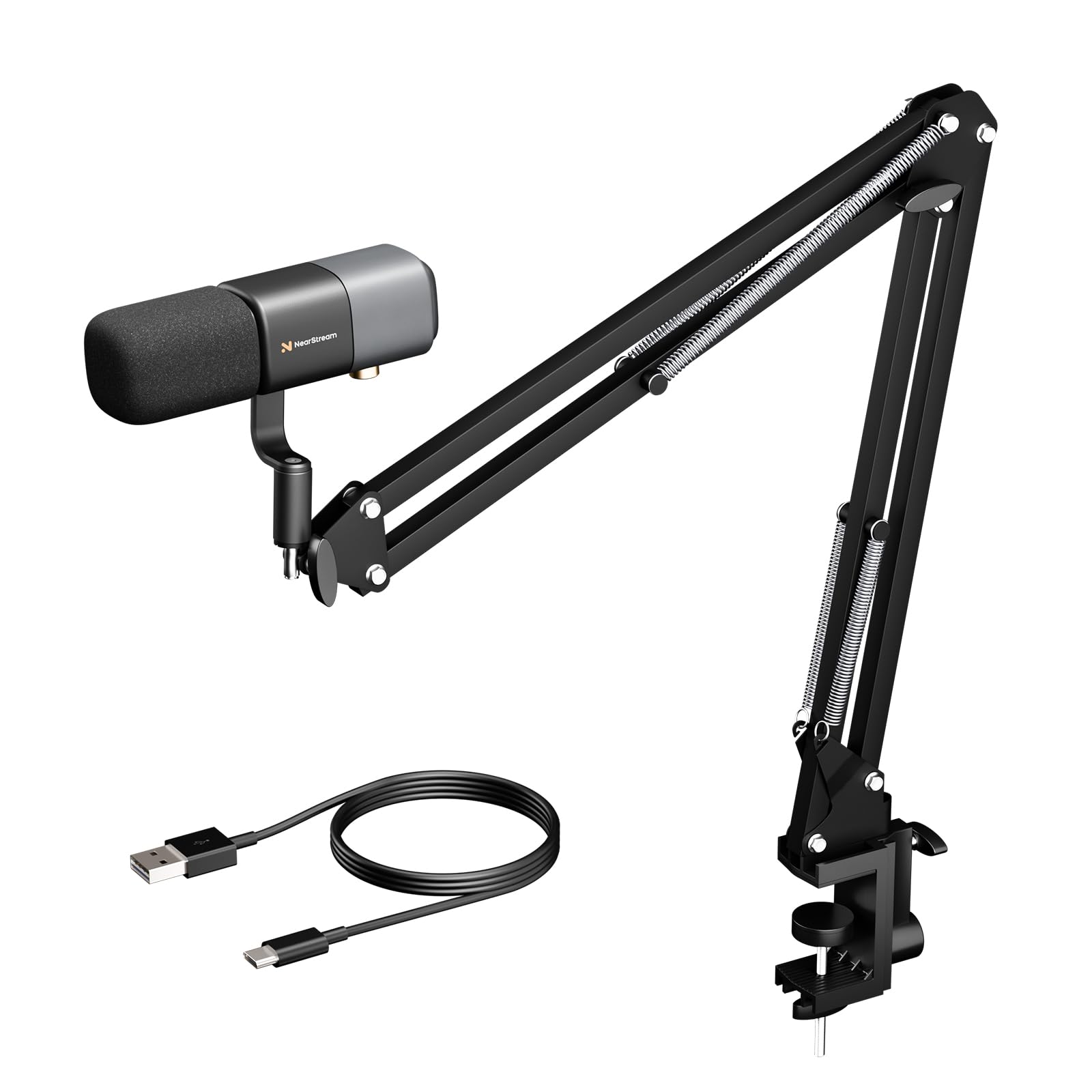 میکروفون کاندنسر NearStream AM20X XLR/USB با استند قابل تنظیم Boom Arm، میکروفون استودیویی با کنترل گین/کاهش نویز/پلاگ اند پلی، سازگار با PC/Mac/PS4/PS5، برای پادکست/پخش زنده/گیمینگ میکروفون کاندنسر AM20X با استند Boom Arm
