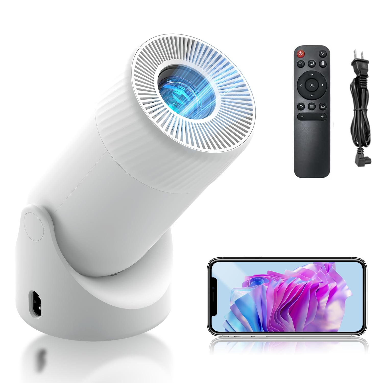 پروژکتور کوچک AOC با وای فای و بلوتوث، پروژکتور قابل حمل پشتیبانی از تمام HD 4K با تنظیم چرخش 180 درجه، 8000 لومن، 220 لومن ANSI، تصحیح خودکار کی‌استون، پروژکتور منزل برای تلفن/لپتاپ