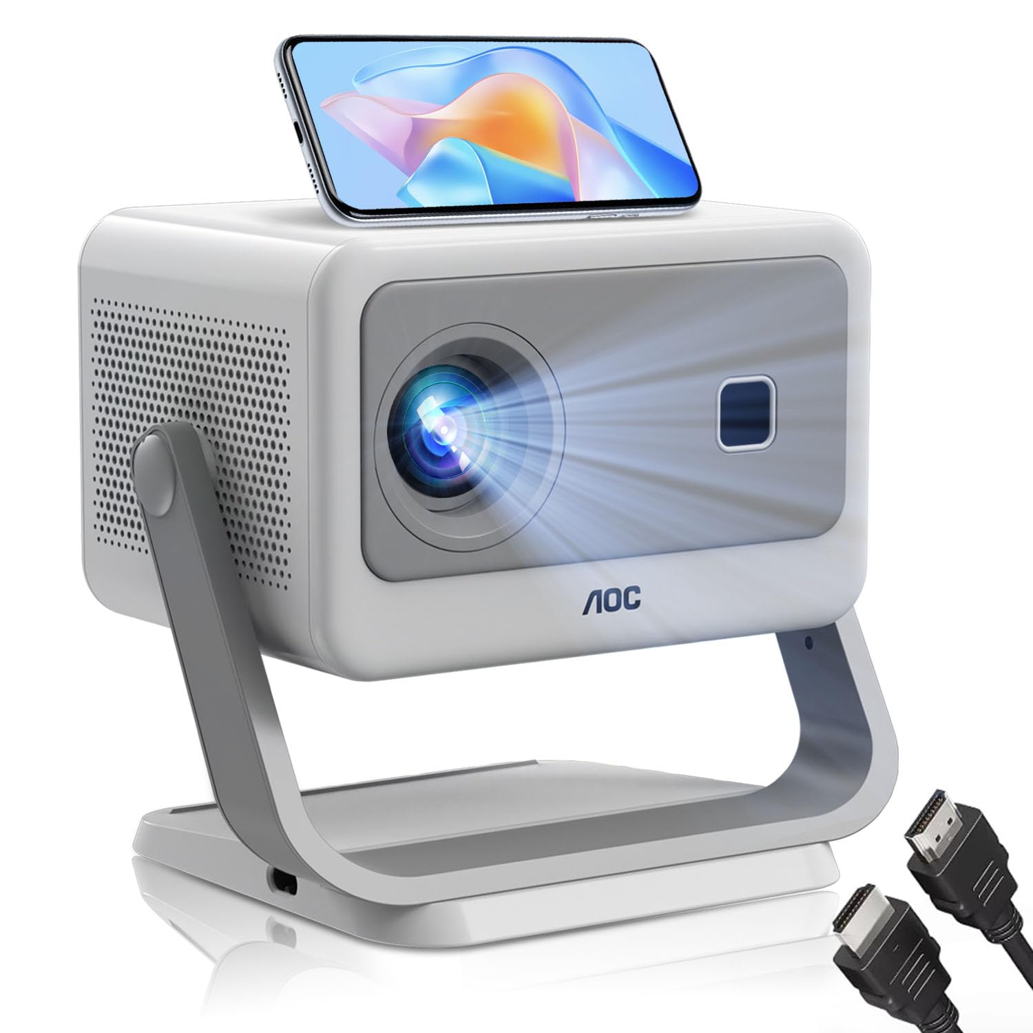 پروژکتور قابل حمل AOC، 1080P، 12000 لومن، پشتیبانی از 4K، 5G WIFI6، سازگار با IOS / Android / PC / PS4 / PS5، صفحه 300 اینچ