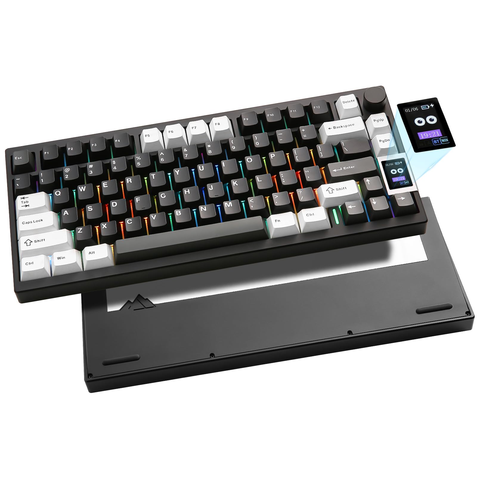 صفحه کلید مکانیکی بی‌سیم یونزی AL80، آلومینیوم کامل CNC، نمایشگر هوشمند LCD، قابلیت تعویض داغ Gasket 75% لی‌اوت با دسته، پشتیبانی از BT/2.4G/USB-C، پشتیبانی از QMK/VIA برای وین/مک (مشکی، کرم کاکائو V2 اسویچ) مشکی کرم کاکائو V2 اسویچ
