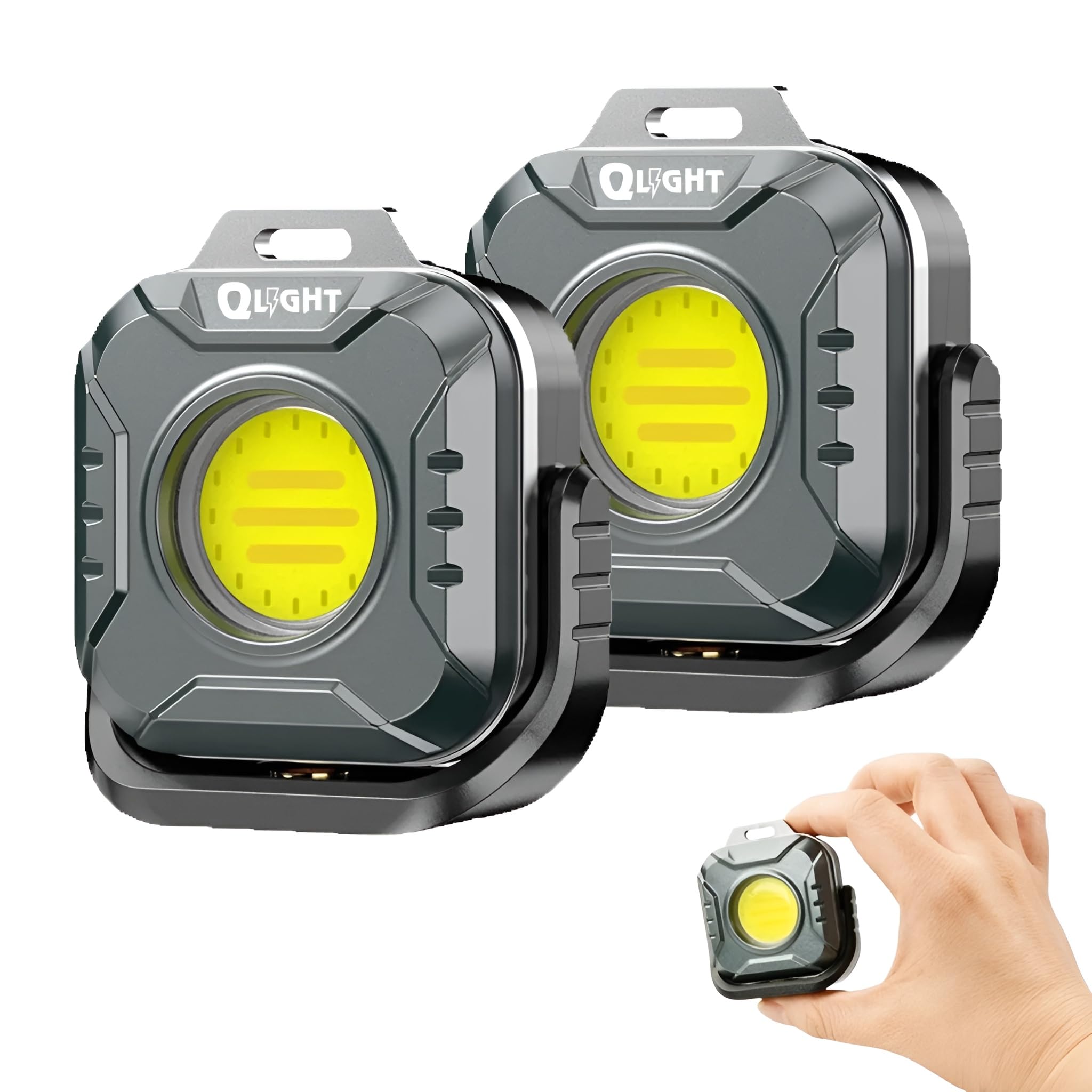 چراغ قوه مینی قابل شارژ QLIGHT 2PACK با نور LED برای فضای باز، چراغ کمپ COB برای فضای باز، دارای دمای رنگ قابل تنظیم (2700K-8000K)، ضدآب، چراغ اضطراری قابل شارژ، مناسب برای کمپینگ.