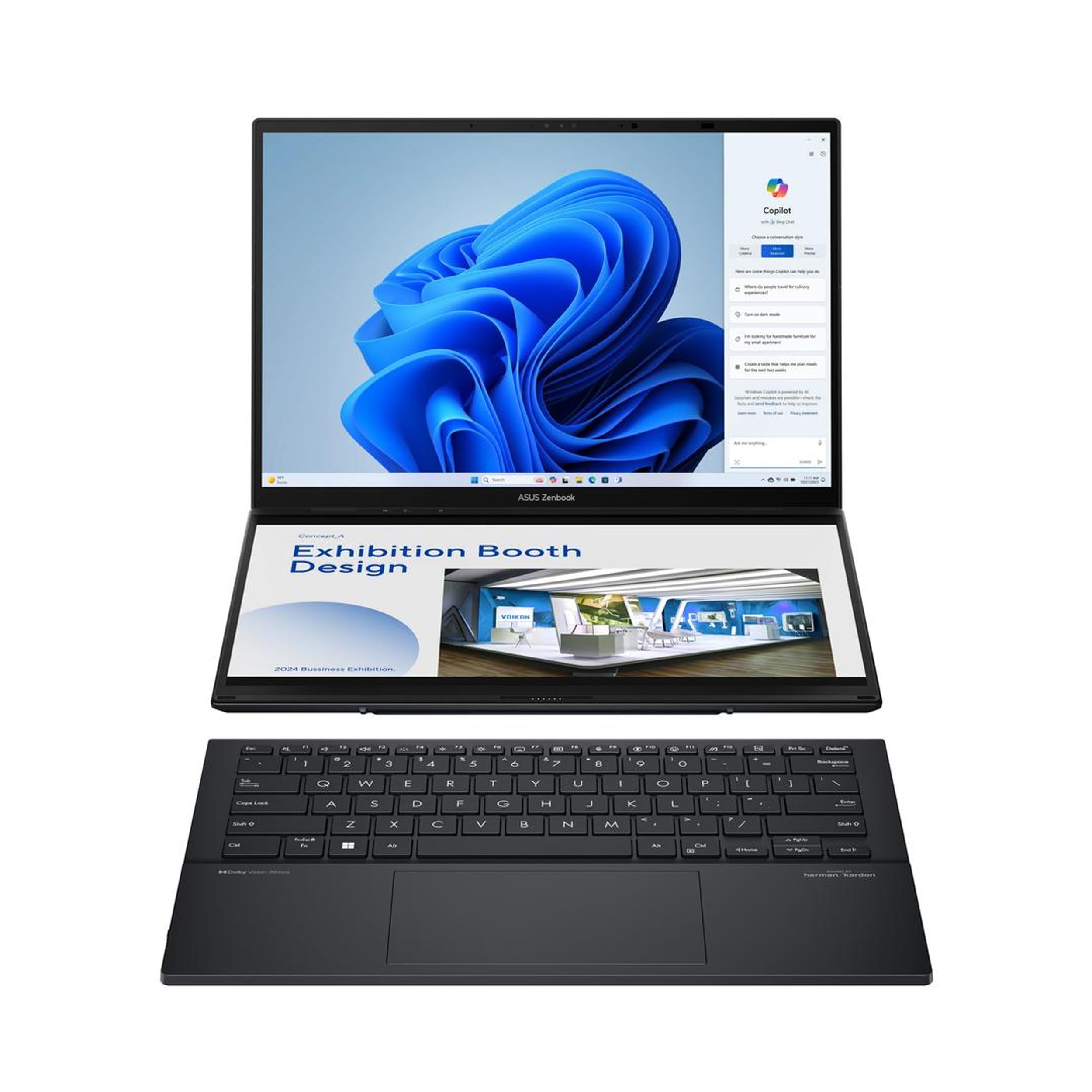 لپ تاپ ASUS Zenbook Duo، نمایشگر لمسی OLED 3K 120 هرتز دوگانه 14 اینچی، گواهینامه اینتل Evo، پردازنده اینتل Core Ultra 7 255H، گرافیک اینتل Arc، 32 گیگابایت رم، 1 ترابایت حافظه داخلی SSD، ویندوز ۱۱، رنگ ایمبری گری، مدل UX8406CA-DS79T
