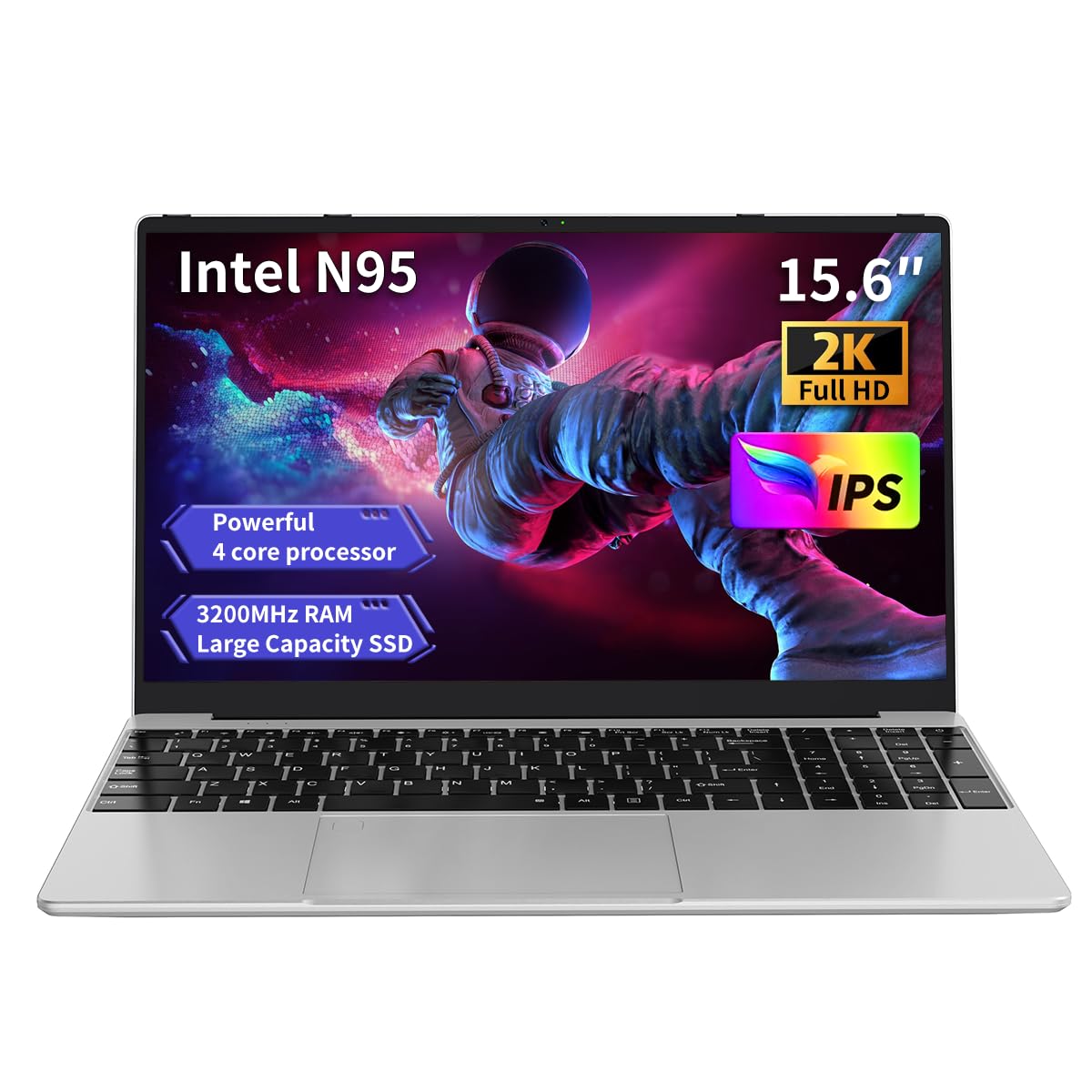 لپ تاپ بازی، کامپیوتر لپ تاپ، 16GB DDR4 RAM 512GB SSD، پردازنده اینتل N95 1.7-3.4GHz، قفل اثر انگشت، صفحه نمایش 15.6 اینچی full HD 2K، باز شدن زاویه 180 درجه، صفحه کلید بک لایت، نصب شده Office، خاکستری فلزی