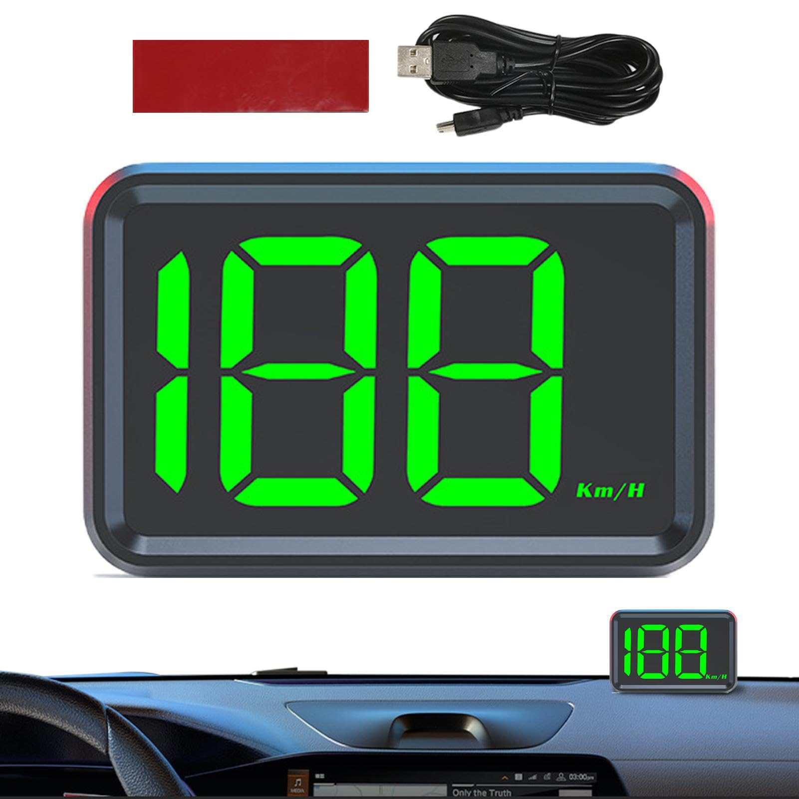 پروژکتور HUD الکترونیکی سرعت دیجیتال از طریق GPS، کیلومتر بر ساعت، نمایش سرعت، تنظیم خودکار روشنایی، اتصال USB، سرعت‌سنج KM/H ماشین‌های یکپارچه‌ی عمومی برای همه‌ی خودروها و وسایل نقلیه