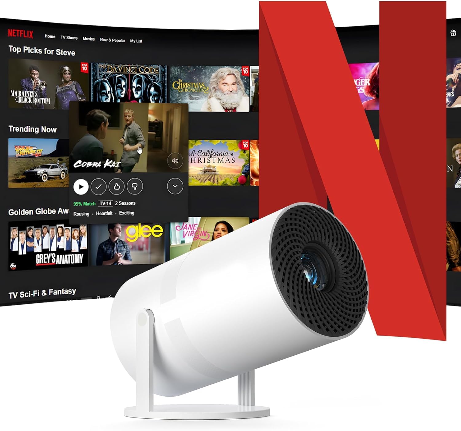 [پرتابل پروژکتور با وای فای و بلوتوث، پشتیبانی 4K 1080P، قابل حمل، استند قابل چرخش 210 درجه، دارای 8000+ برنامه، طراحی حذف گرد و غبار و تخلیه حرارت]