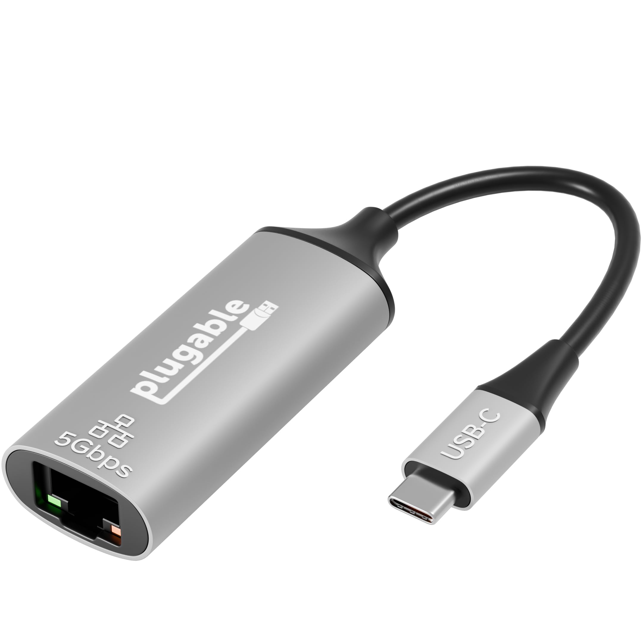 آداپتور اترنت USB-C 5Gbps Plugable | شبکه سیمی 5000 مگابیت بر ثانیه برای لپتاپ‌ها و دسکتاپ‌های ویندوز، macOS و ChromeOS | Realtek RTL8157 | پشتیبانی از کابل‌های CAT6، CAT6a و CAT7 (USBC-E5000)
