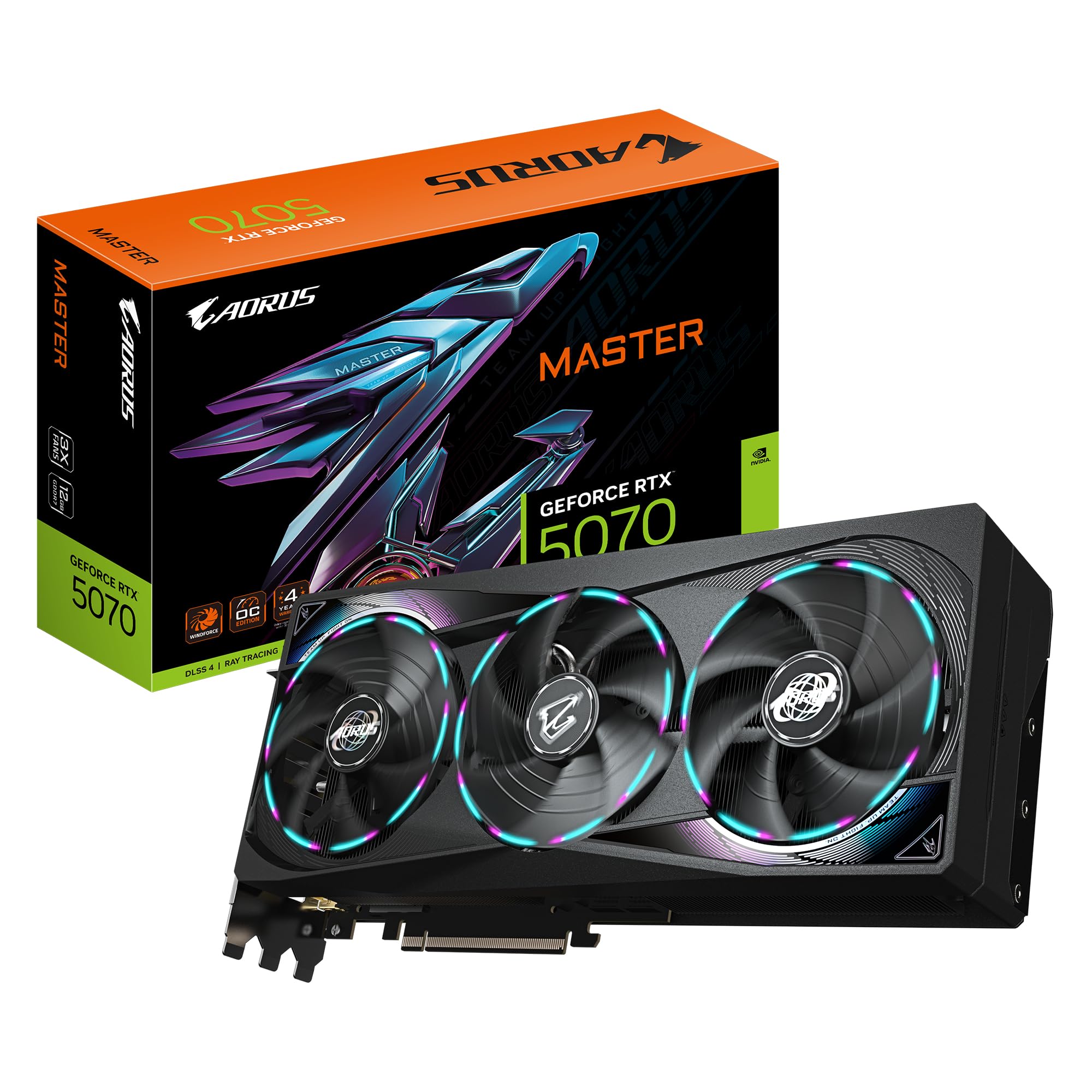کارت گرافیک Gigabyte AORUS GeForce RTX 5070 MASTER 12G - حافظه 12 گیگابایت GDDR7، 192 بیت، PCI-E 5.0، فرکانس هسته 2715 مگاهرتز، 3 x DP 2.1a، 1 x HDMI 2.1b، NVIDIA DLSS 4، GV-N5070AORUS M-12GD AORUS MASTER