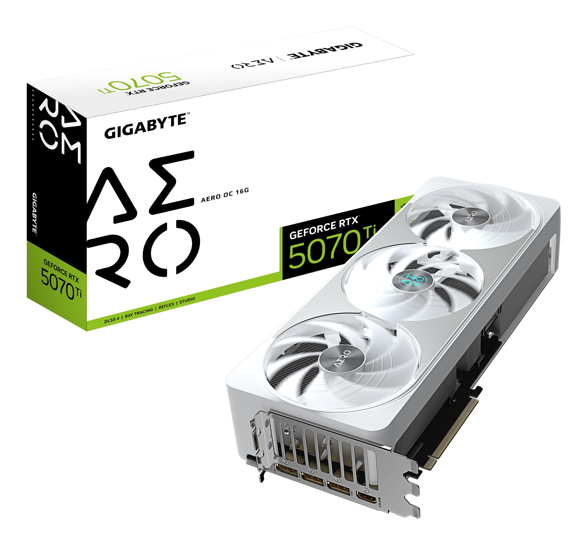 کارت گرافیک Gigabyte GeForce RTX 5070 Ti AERO OC 16G - 16GB GDDR7، 256 بیت، PCI-E 5.0، ساعت هسته 2588 مگاهرتز، 3 x DP 2.1a، 1 x HDMI 2.1b، NVIDIA DLSS 4، GV-N507TAERO OC-16GD