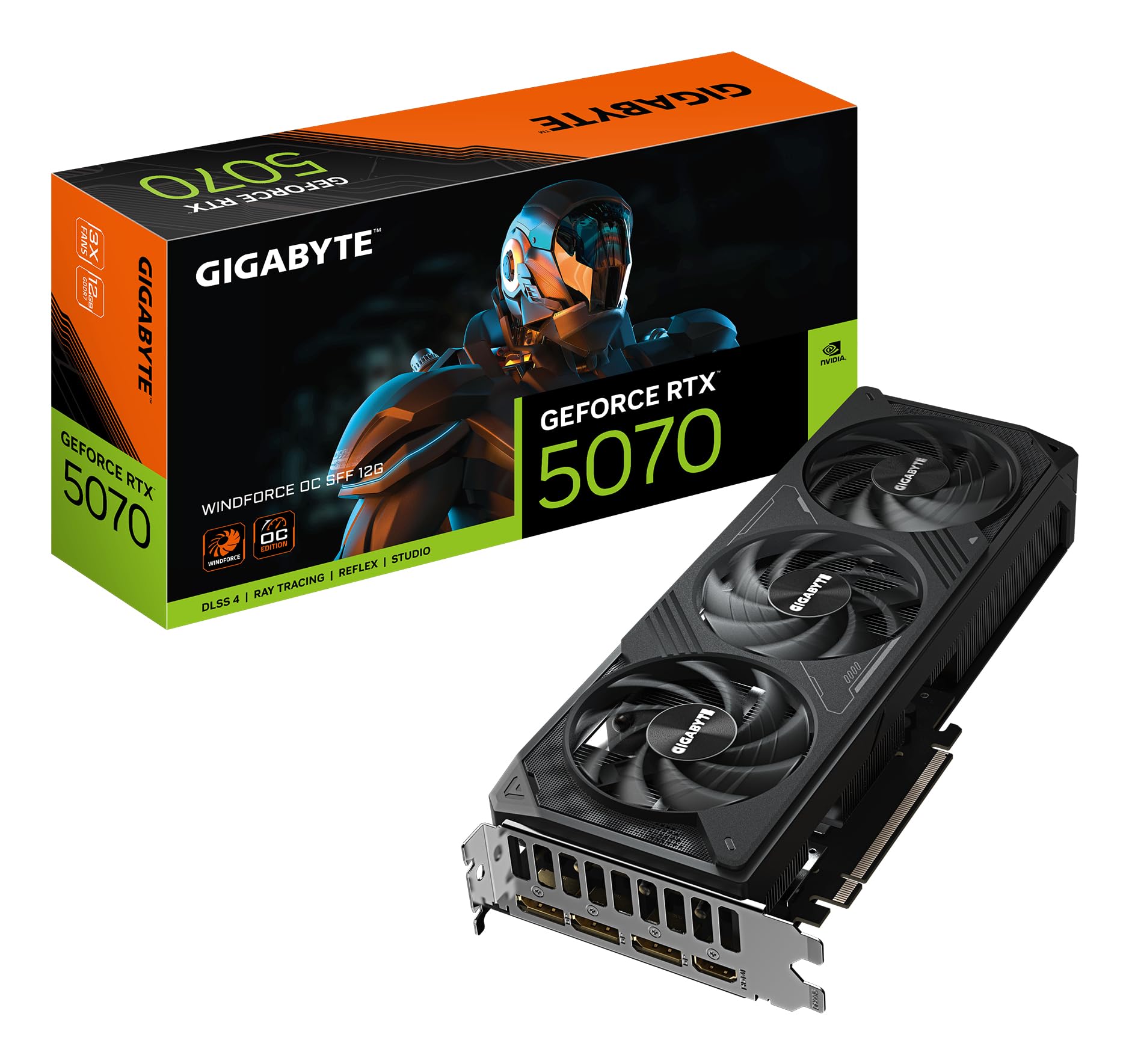 کارت گرافیک Gigabyte GeForce RTX 5070 WINDFORCE OC SFF 12G - حافظه 12GB GDDR7، 192 بیت، PCI-E 5.0، ساعت هسته 2542 مگاهرتز، 3 x DP 2.1a، 1 x HDMI 2.1b، NVIDIA DLSS 4، GV-N5070WF3OC-12GD