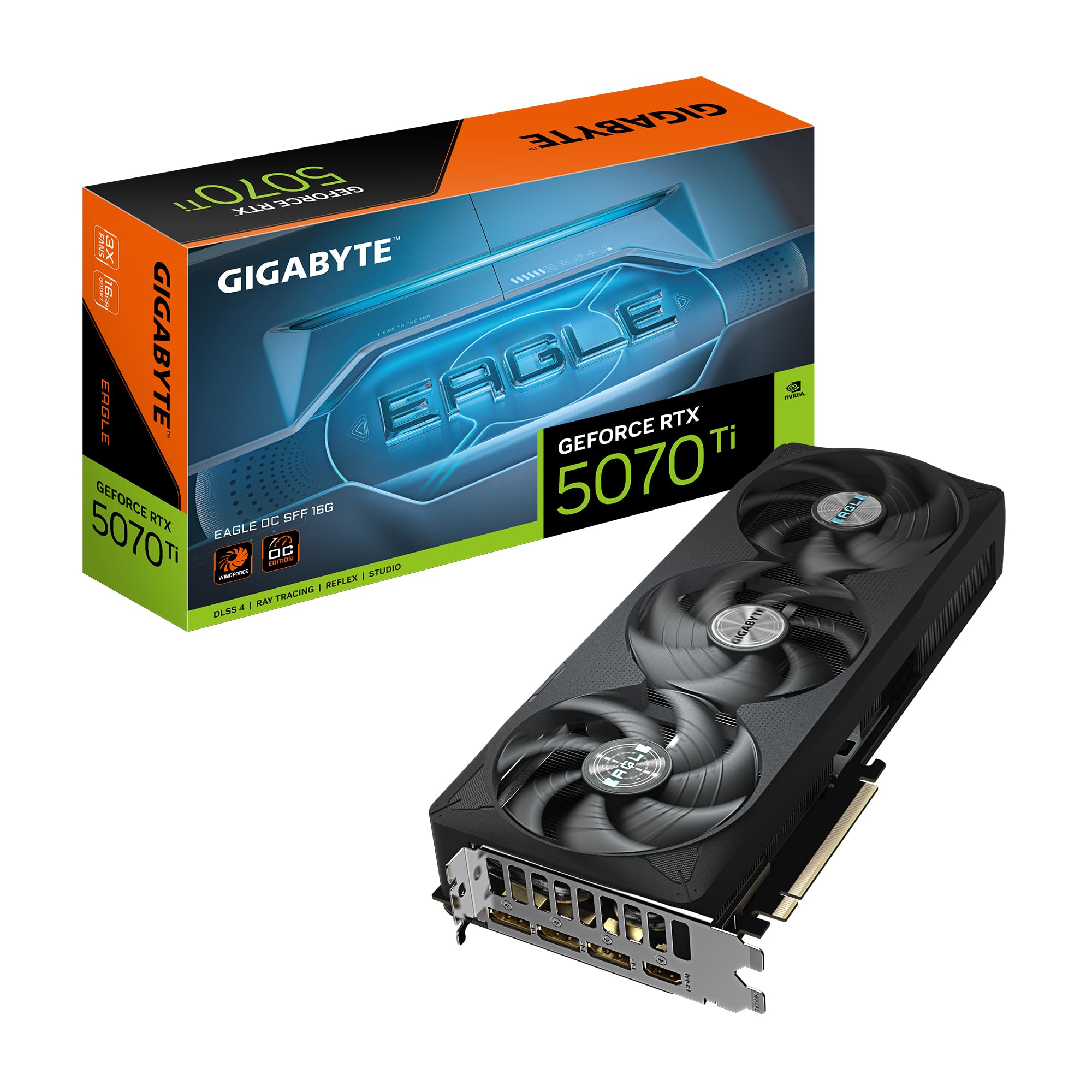 کارت گرافیک گیگابایت GeForce RTX 5070 Ti EAGLE OC SFF 16G - 16GB GDDR7، 256 بیت، PCI-E 5.0، سرعت هسته 2542 مگاهرتز، 3 x DP 2.1a، 1 x HDMI 2.1b، NVIDIA DLSS 4، GV-N507TEAGLE OC-16GD