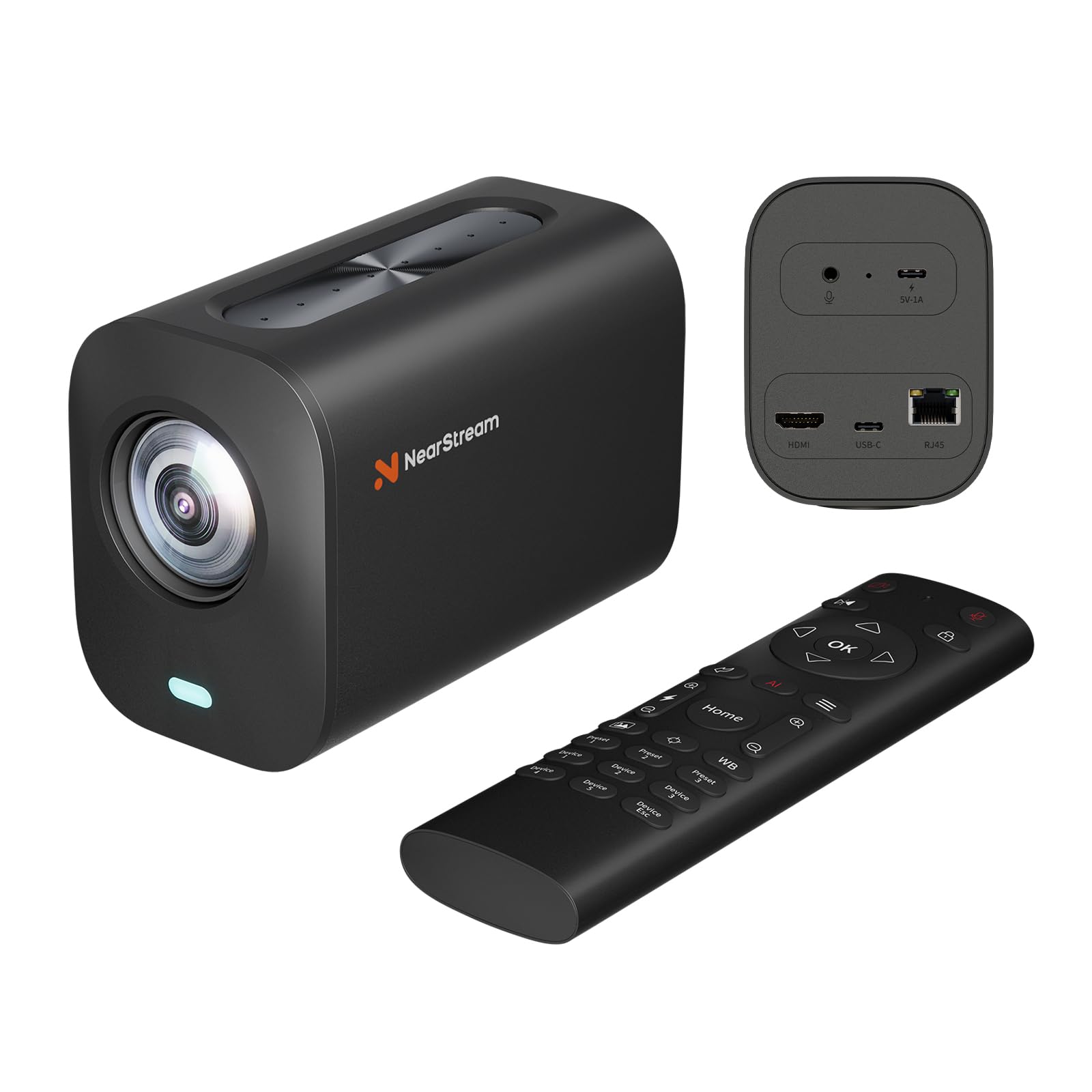 دوربین استریمینگ با کابل 4K NearStream برای کامپیوتر با فرکانس 60 فریم در ثانیه، وبکم برای لپ‌تاپ‌ها، وبکم HDMI/USB/RJ45 با کنترل از راه دور و زاویه دید قابل تنظیم، وبکم USB که با کنفرانس‌ها، جلسات زوم، پیگیری هوشمند (VM20) کار می‌کند.