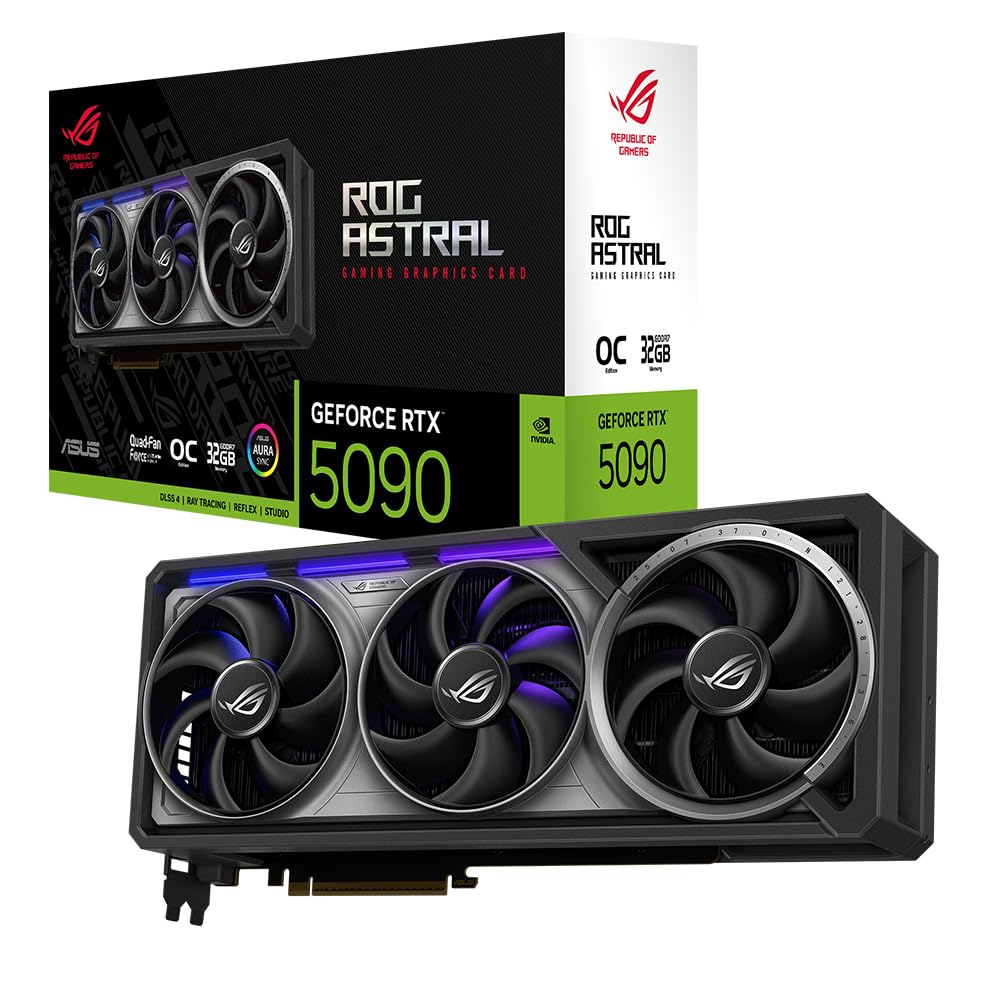 کارت گرافیک ASUS ROG، ASTRAL RTX5090، O32G، بازی، NVIDIA، GeForce RTX 5090، 32GB GDDR7، 512 بیت، اورکلاک شده، 2xHDMI، 3xDP، RGB، DLSS4