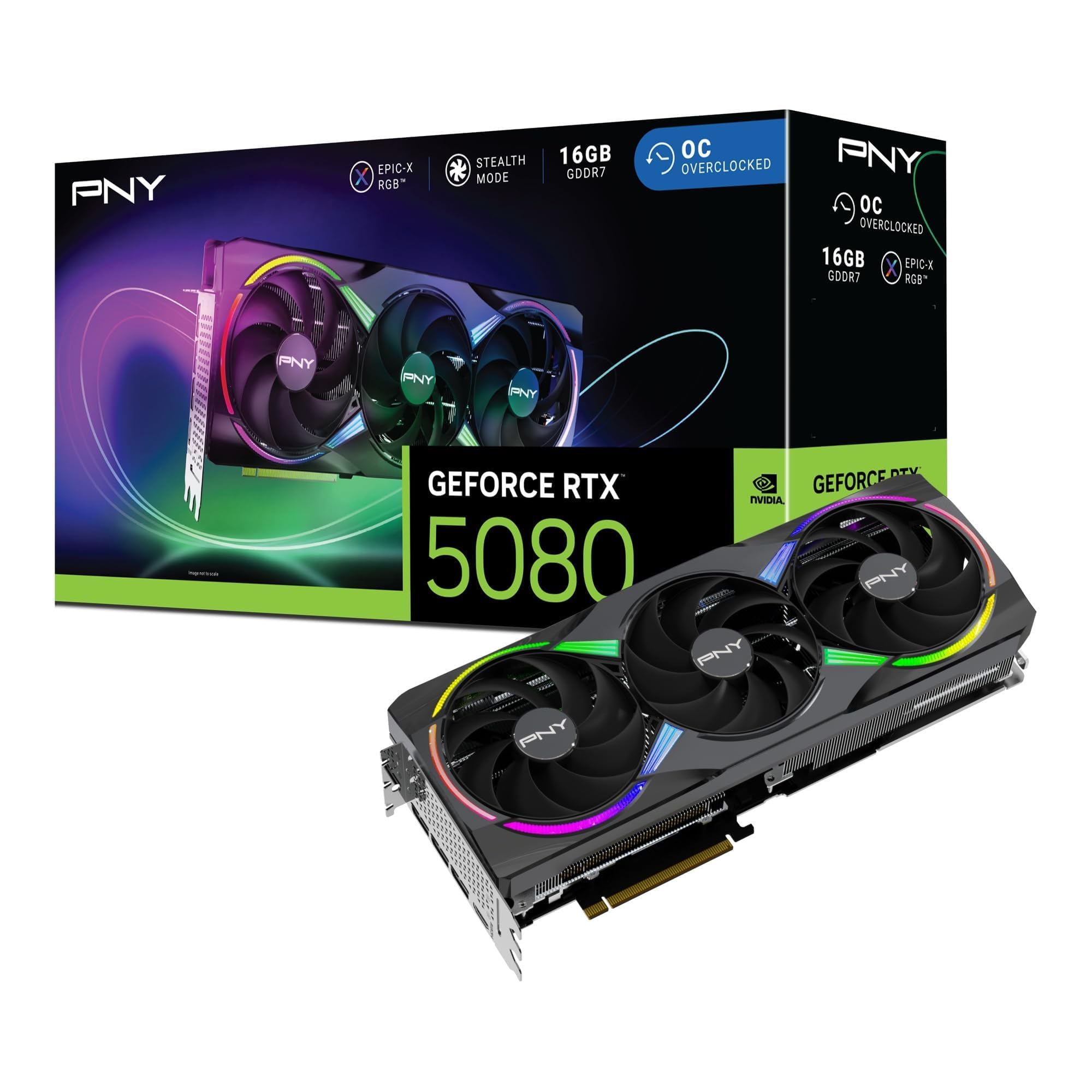 کارت گرافیک PNY GeForce RTX™ 5080 16GB ARGB OC با سه فن تریپل و DLSS 4