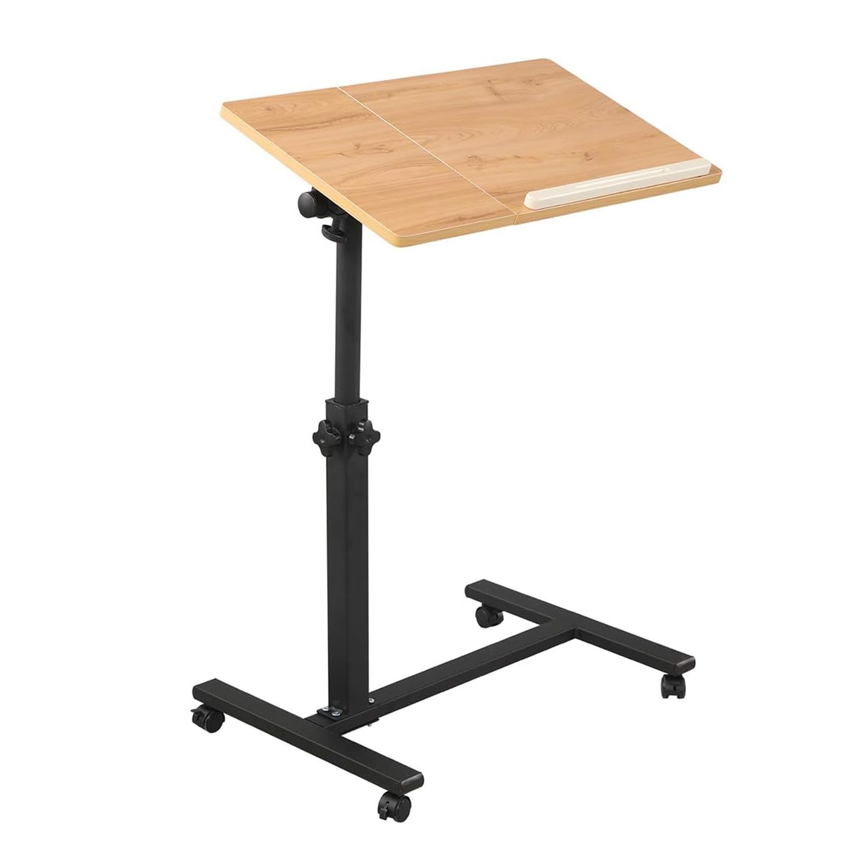 میز نگهدارنده لپ تاپ، میز نقلیه قابل تنظیم ارتفاع با چرخ ها، 60 * 35 * 90 سانتی‌متر، رنگ طبیعی
