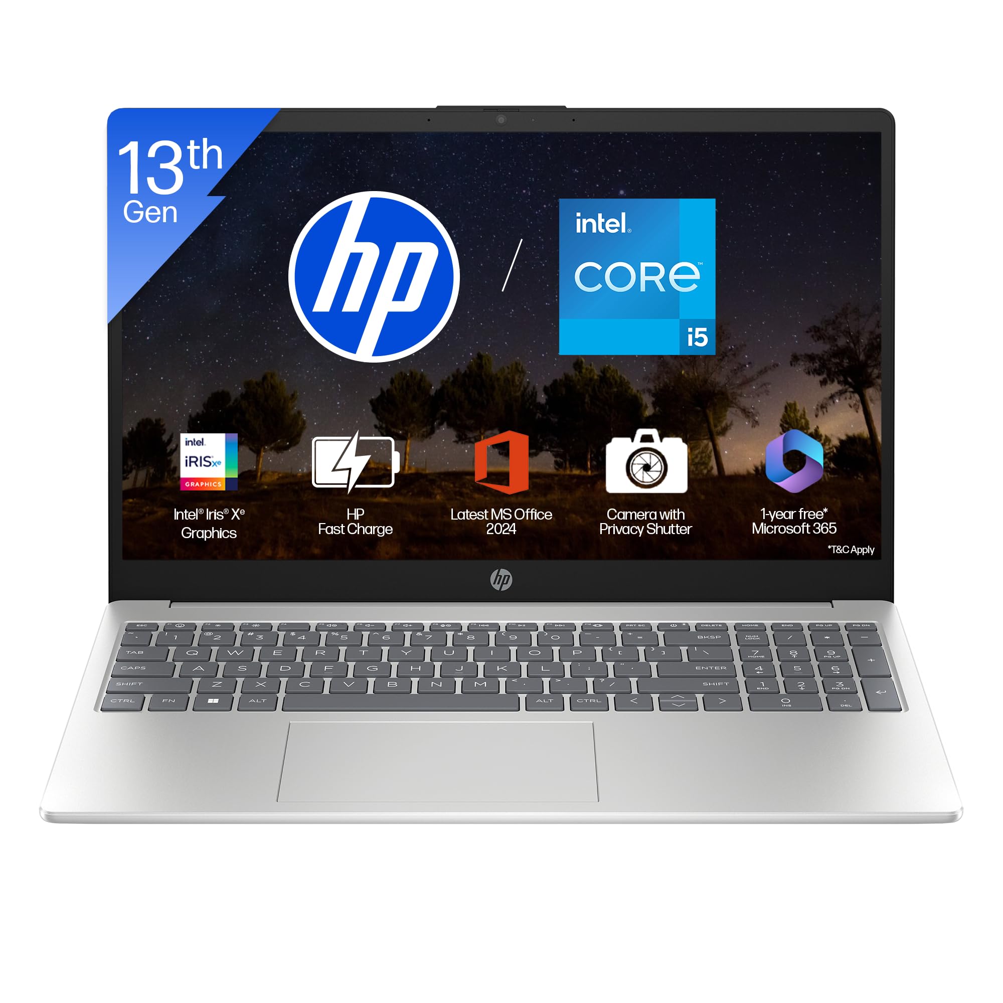 لپ تاپ اچ‌پی 15، نسل 13 اینتل کور i5-1334U (16GB DDR4، 512GB SSD) ضدتابش نور، مایکرو-اج، 15.6 اینچ/39.6 سانتی‌متر، رزولوشن FHD، ویندوز 11، آفیس، رنگ نقره‌ای، وزن 1.59 کیلوگرم، مدل fd0467tu، گرافیک Iris Xe، دوربین با رزولوشن FHD، صفحه کلید با نور پس زمینه.