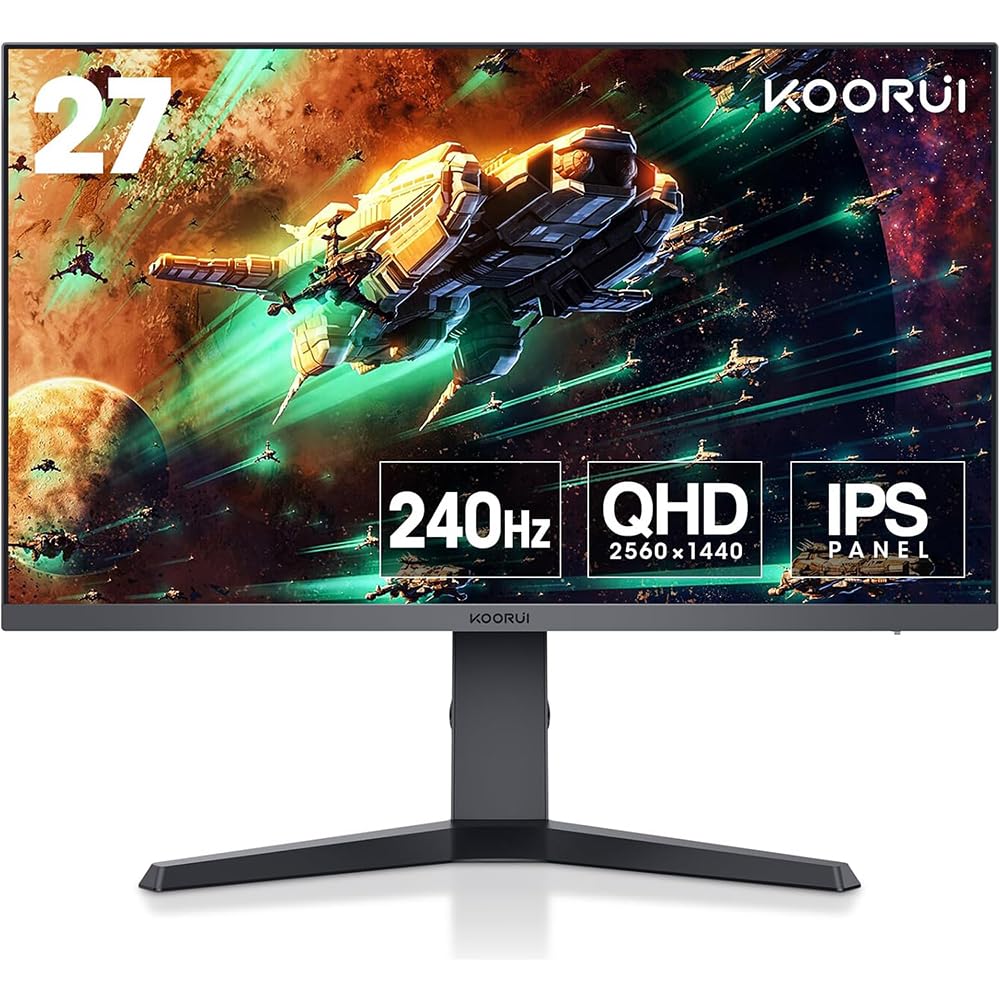 مانیتور بازی 27 اینچی KOORUI، سی کی اچ دی 2560 × 1440، 240 هرتز، 1 میلی ثانیه، sRGB 100٪ گستره رنگ، HDR 400، 16.7 میلیون رنگ حداکثر، قابل نوازش و تنظیم ارتفاع، Vesa سازگار، Adaptive Sync، مراقبت از چشم - 27E3QK