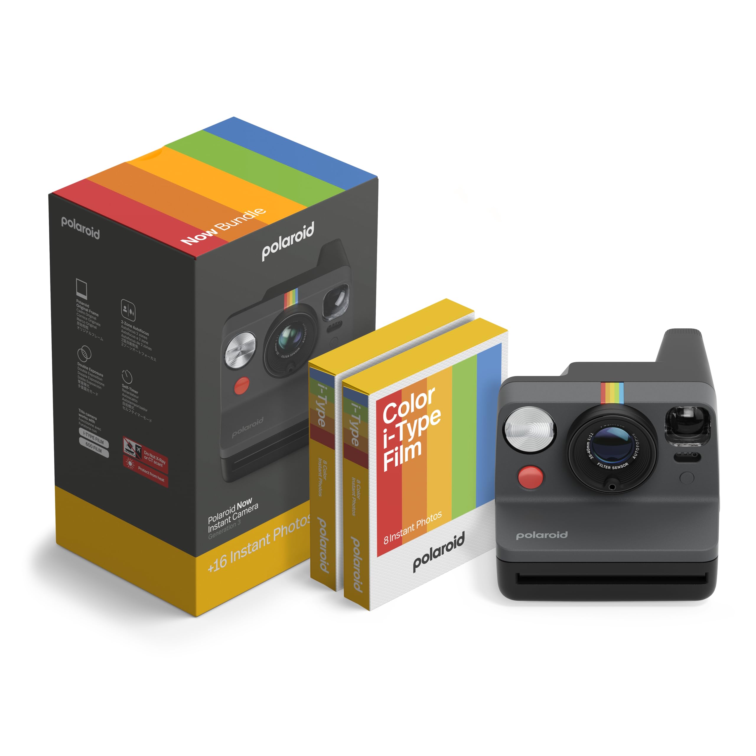 دوربین فوری Polaroid - مدل NOW Gen3 - پک کامل دوربین + فیلم رنگی (16 عکس) - مشکی (6560)