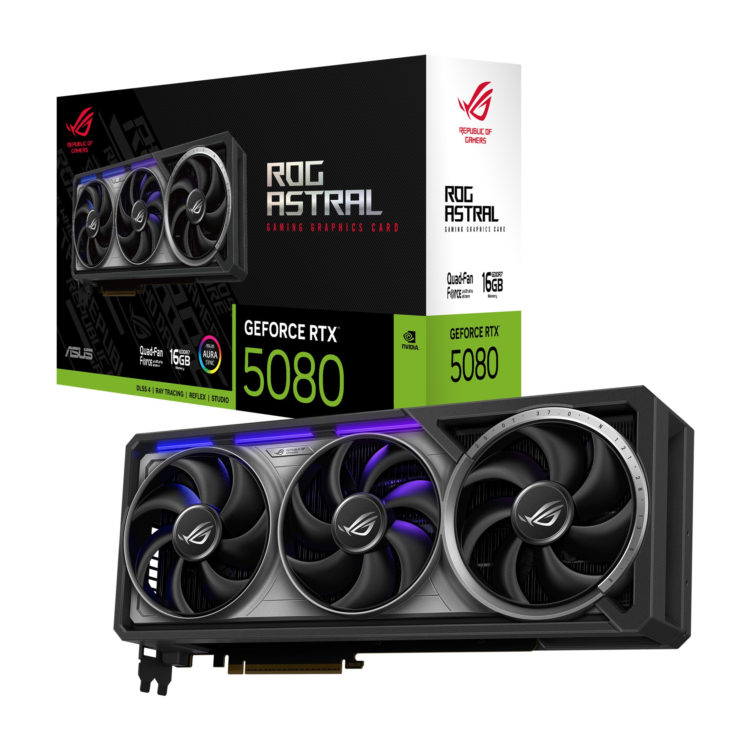 کارت گرافیک گیمینگ ASUS ROG Astral GeForce RTX 5080 16GB GDDR7 (Nvidia GeForce RTX5080، چهار فن، طراحی 3.8 اسلات، PCIe 5.0، 2X HDMI 2.1b، 3X DisplayPort 2.1a، ROG-ASTRAL-RTX5080-16G Gaming)